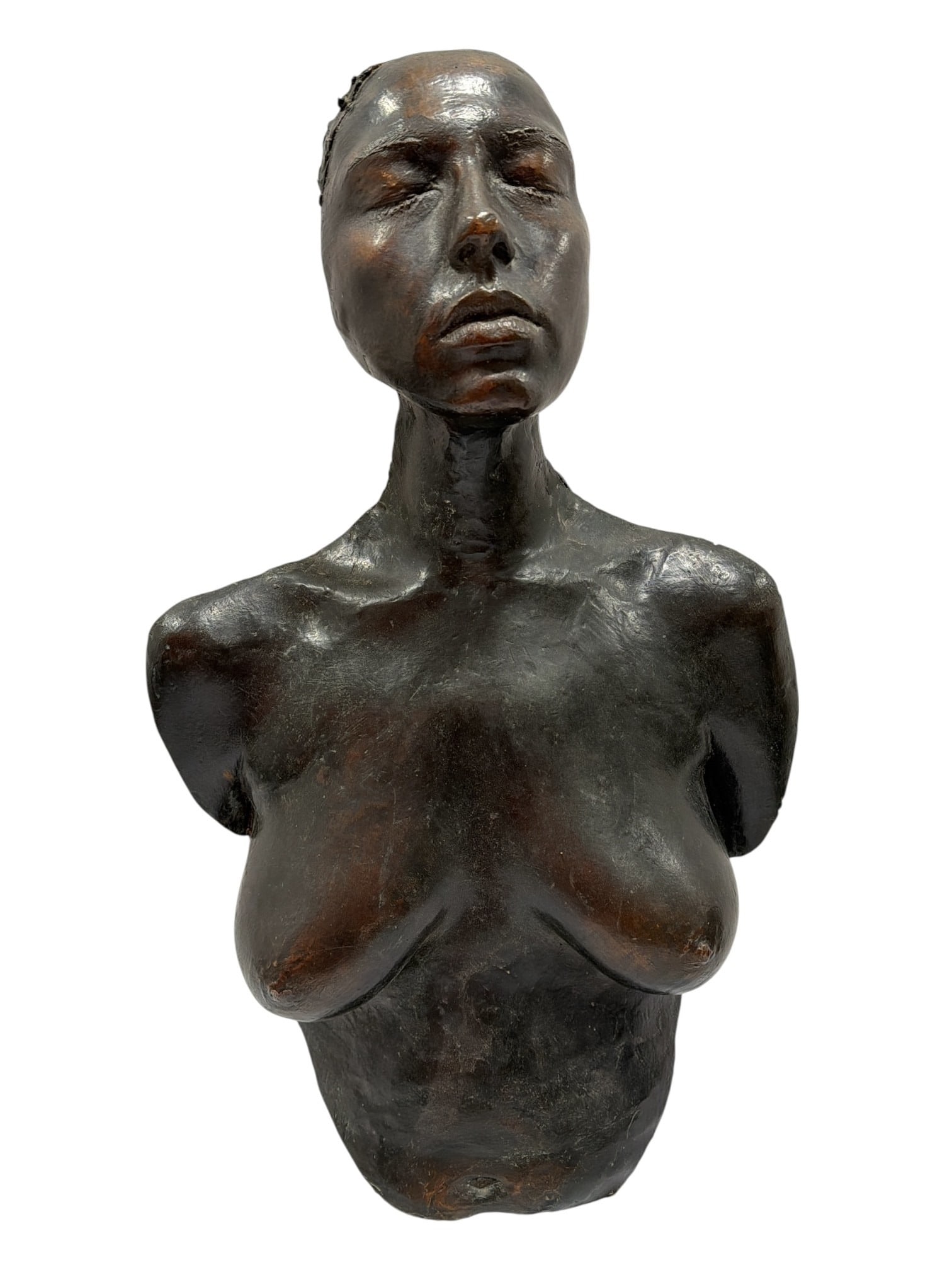 Bronze Nude Woman Torso: Measures 24" H x 15" W x 5" D. In the style of Robert Graham.