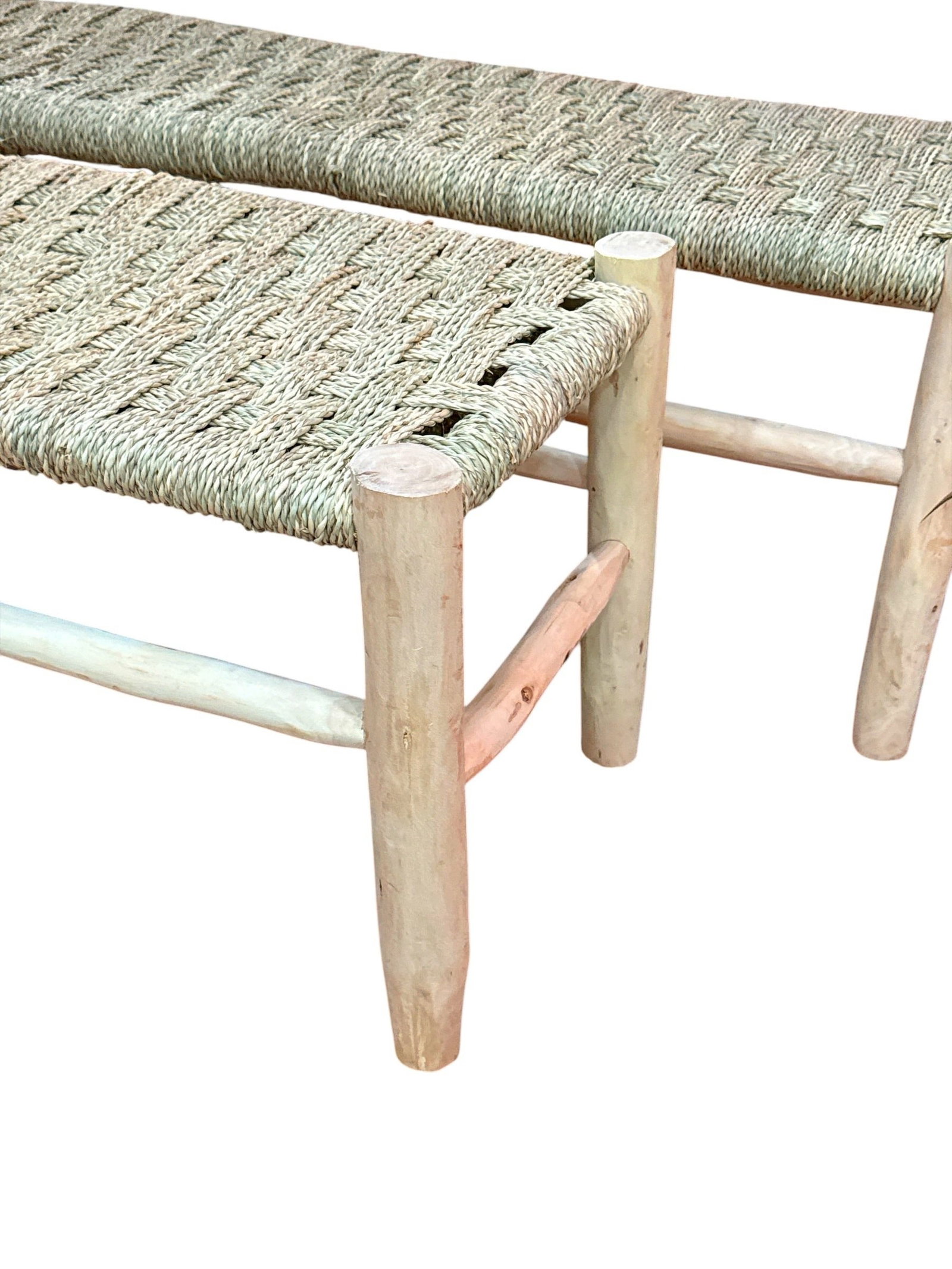 Rustic Modern Pine & Rush Benches, Pair - 3