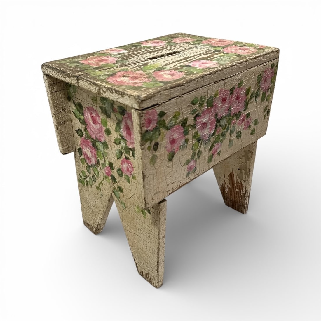 Hand Painted Rose Flower Garden Stool - 3