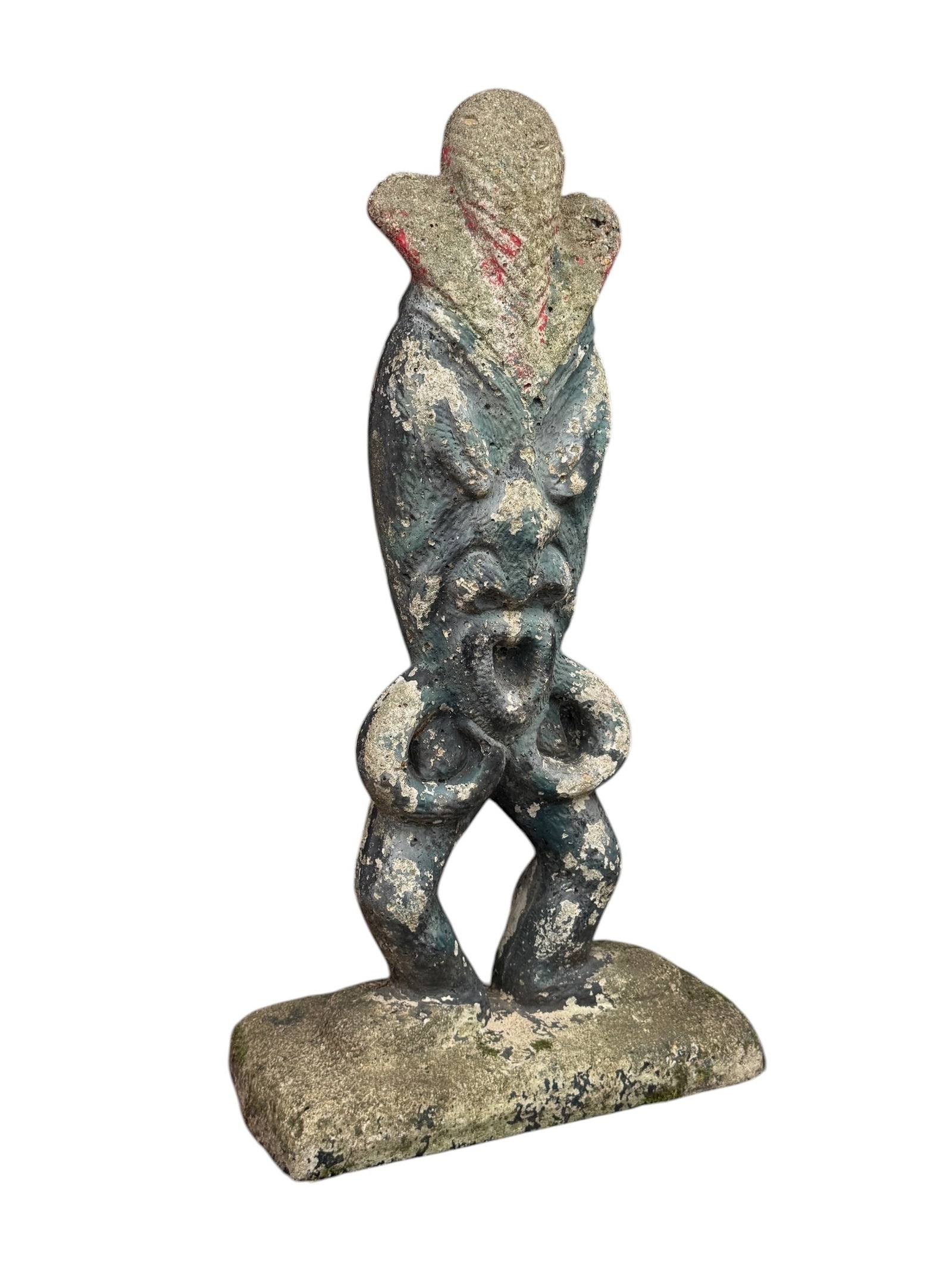 Mid Century Polynesian / Maori-inspired Tiki Garden Statue: Concrete. 38.5" H x 19.5" W x 10" D.