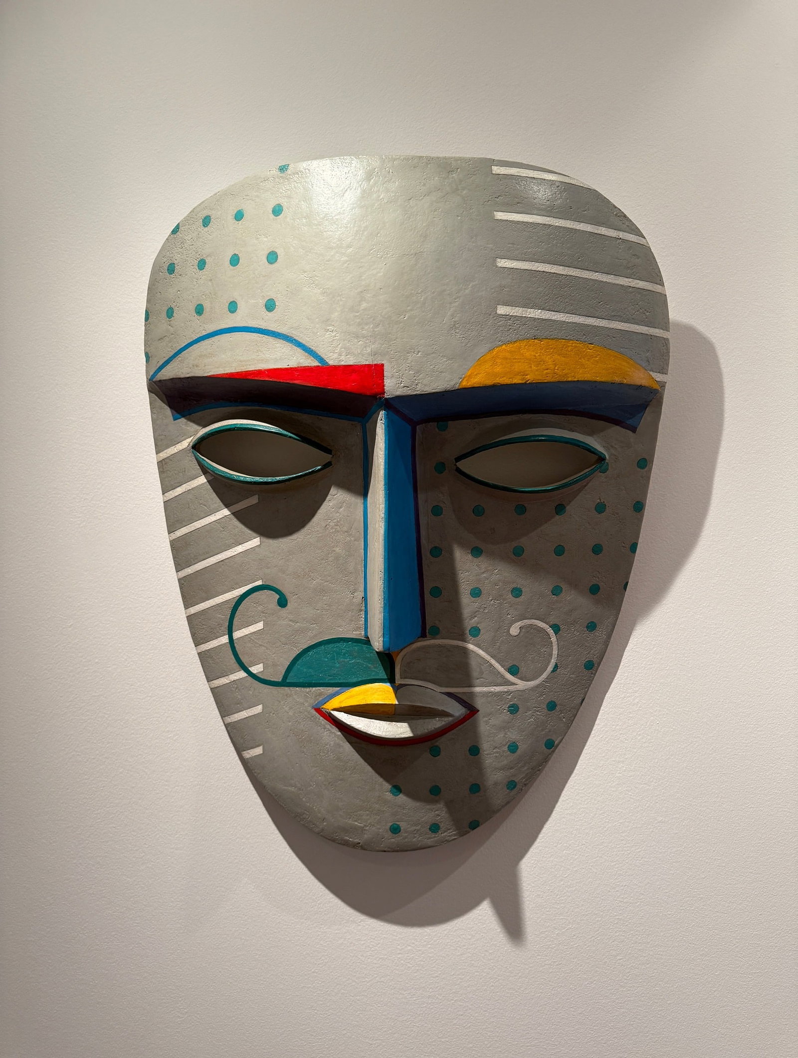 JAGDISH CHINTALA (Indian, B. 1956) Large Papier Mache Mask Wall Sculpture: Measure approx. 28" H x 23" W x 5" D. Signed by the artist and dated 2000.