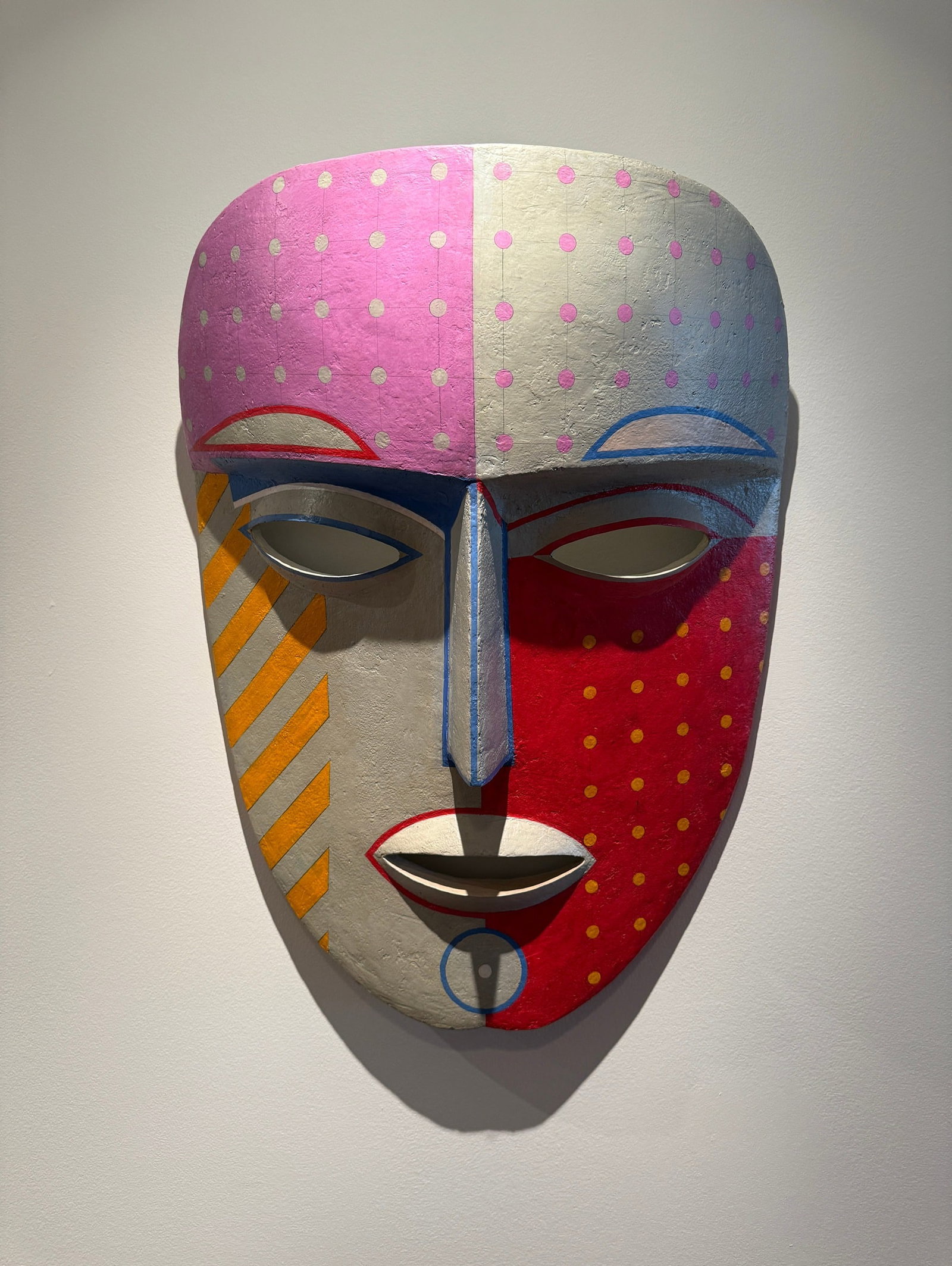 JAGDISH CHINTALA (Indian, B. 1956) Large Papier Mache Mask Wall Sculpture: Measure approx. 28" H x 23" W x 5" D. Signed by the artist and dated 2000.