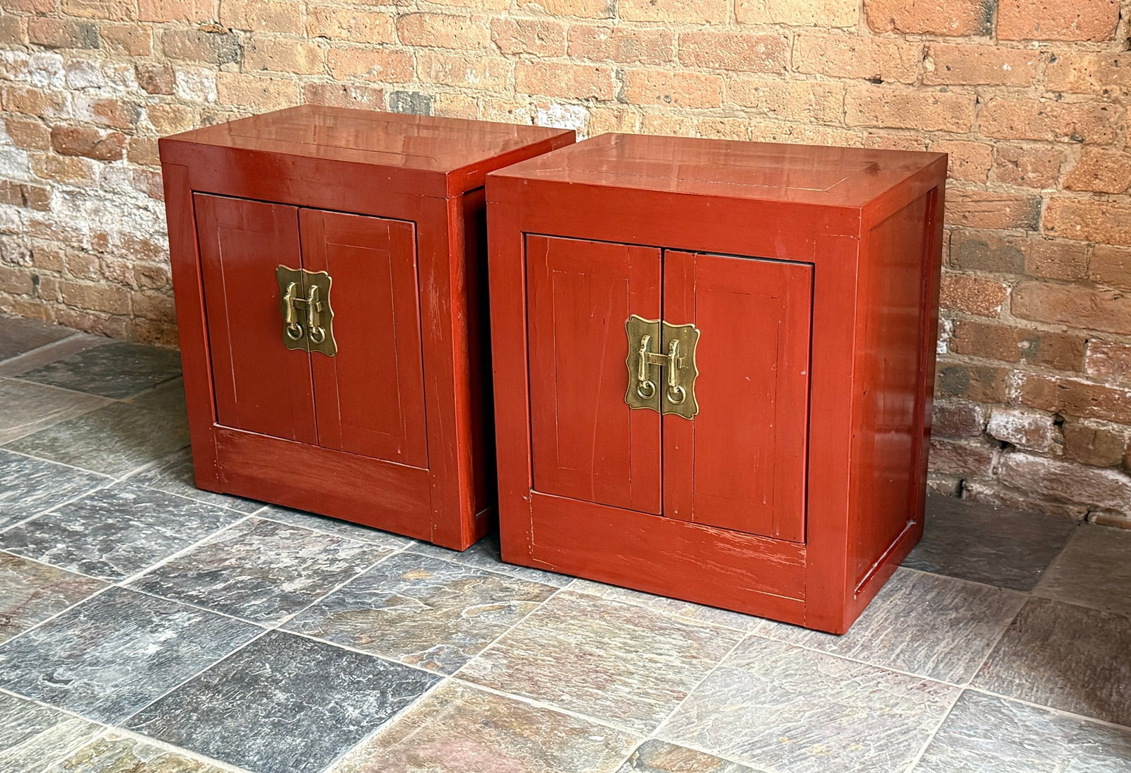 Oriental Red Lacquer Nightstands, Pair (1 of 5)