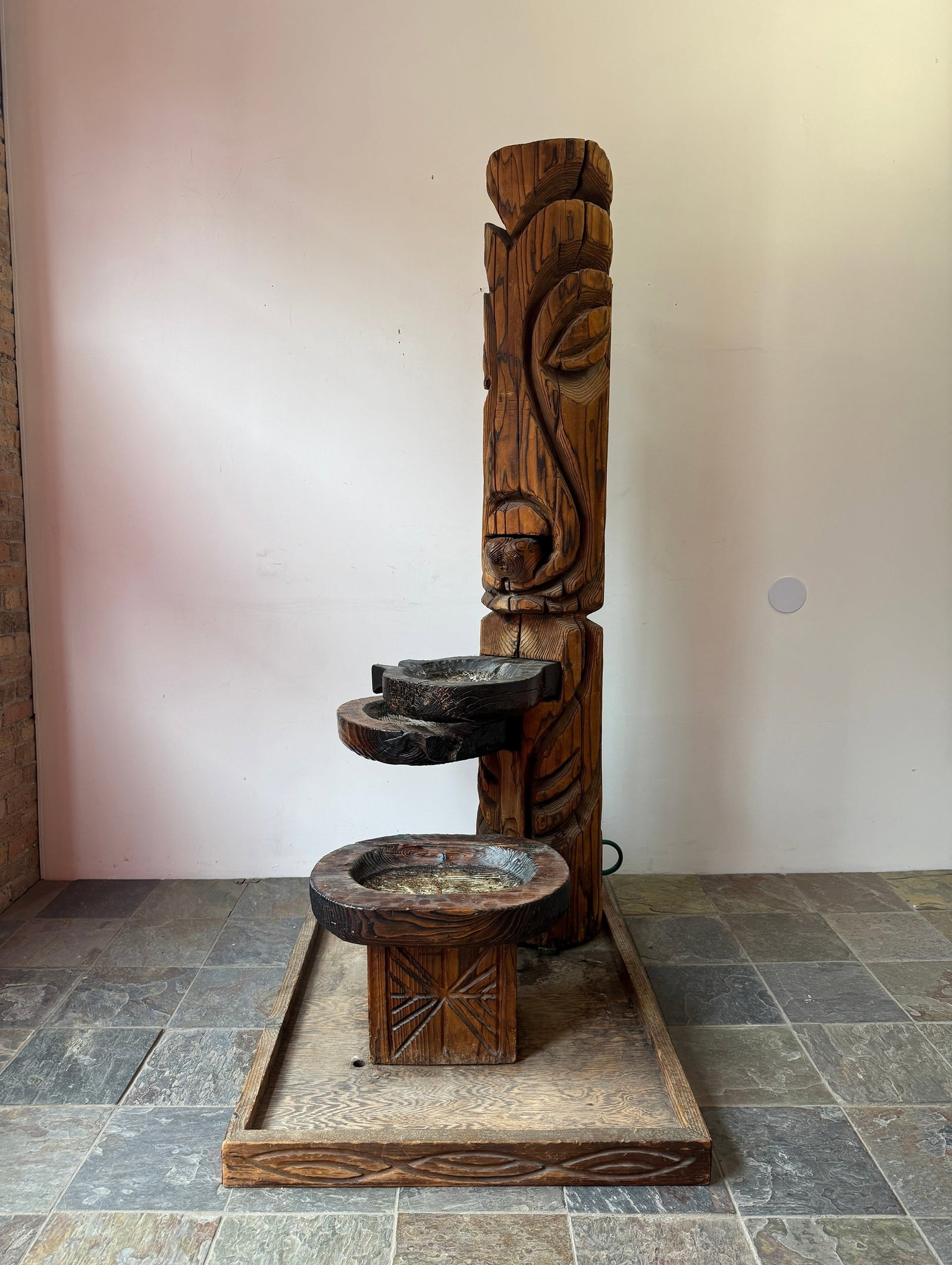 WITCO Mid Century Tiki Garden Statue: 86.5" H (overall) x 36" W x 48" D. Tiki statue diameter of 14". Purchased originally in 1969 and used ever since indoors.