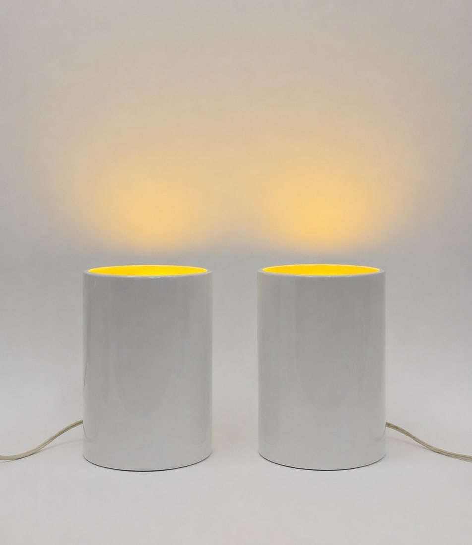 Two KOVACS Style Space Age Can Lamps: Both measure approx. 8.75" H x 6" diameter.