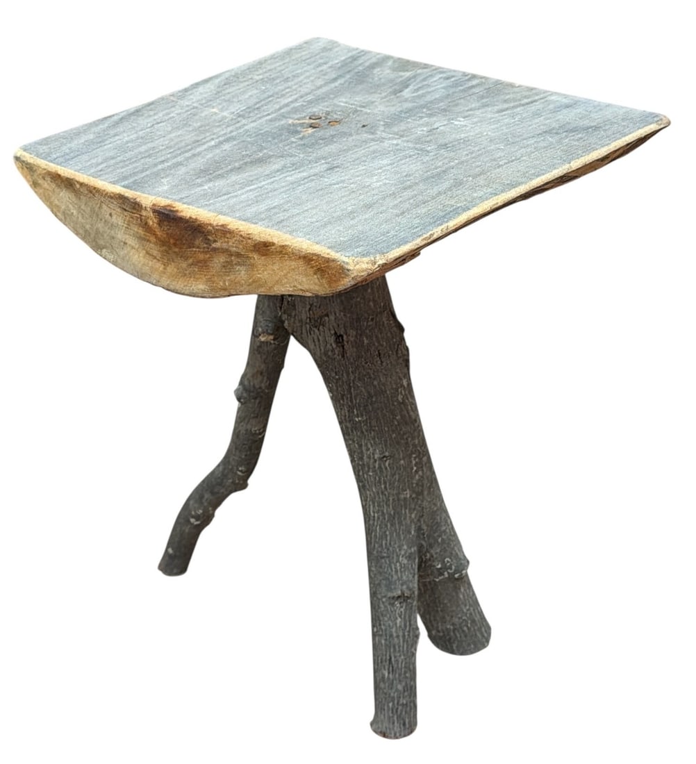 Hand Hewn Rustic Birch Bark Table: Measures 22" H x 16.5" W x 15" D.