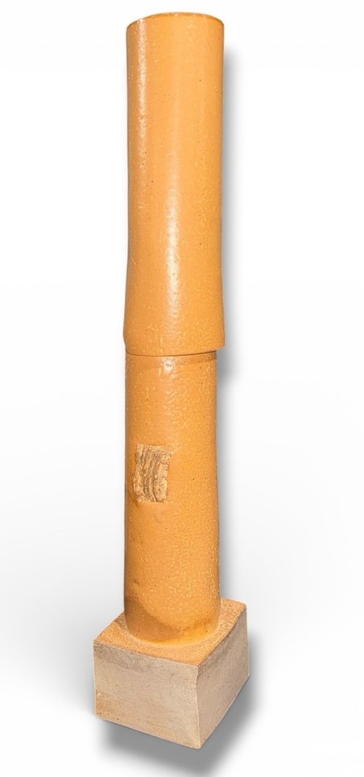 Mid Century Studio Pottery Vessel: Ceramic, Signed "MS 65" on bottom. 26" H x 4" diameter. 5" x 5" base.