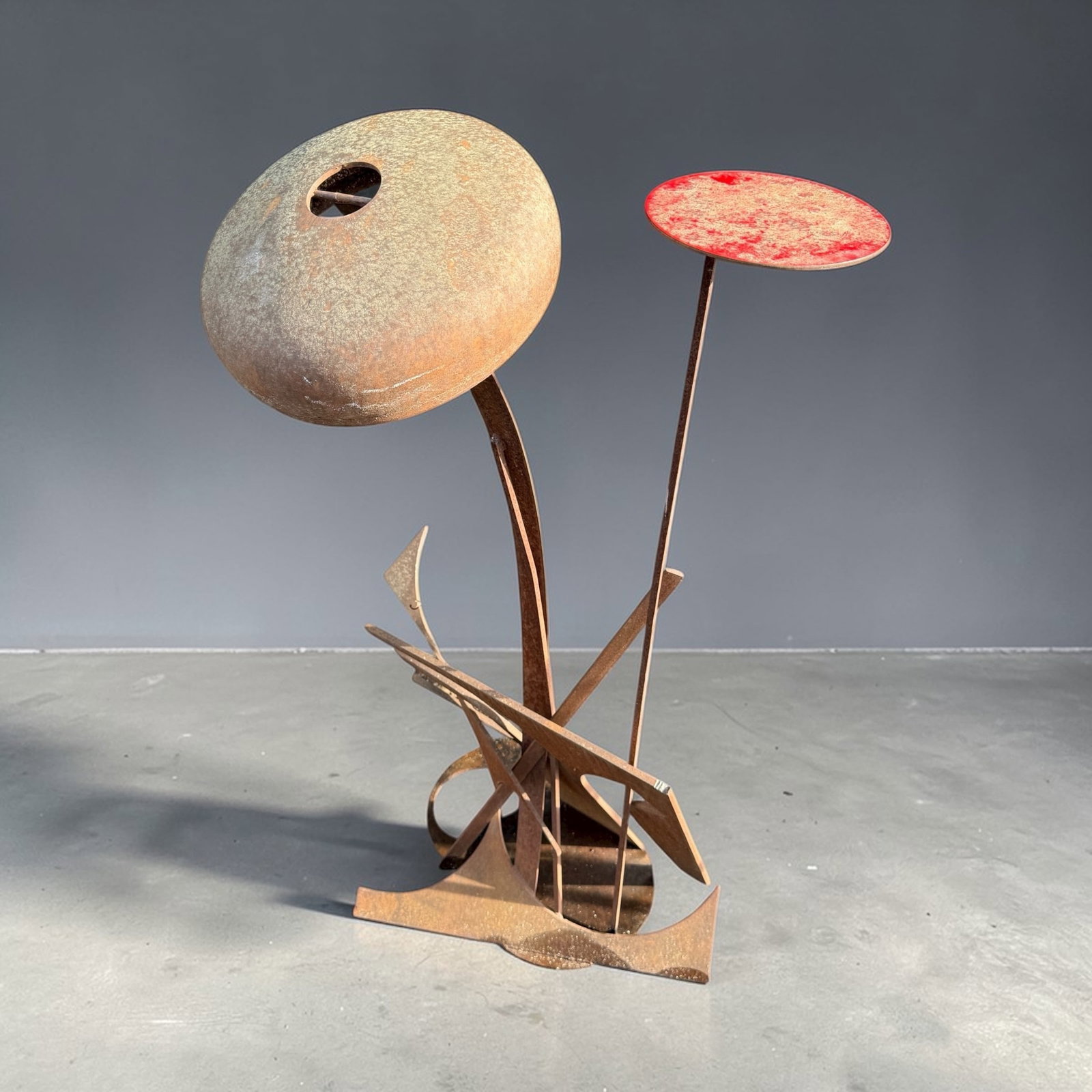 Life Size Brutalist Windbell: 54" H x 27" W x 19" D.