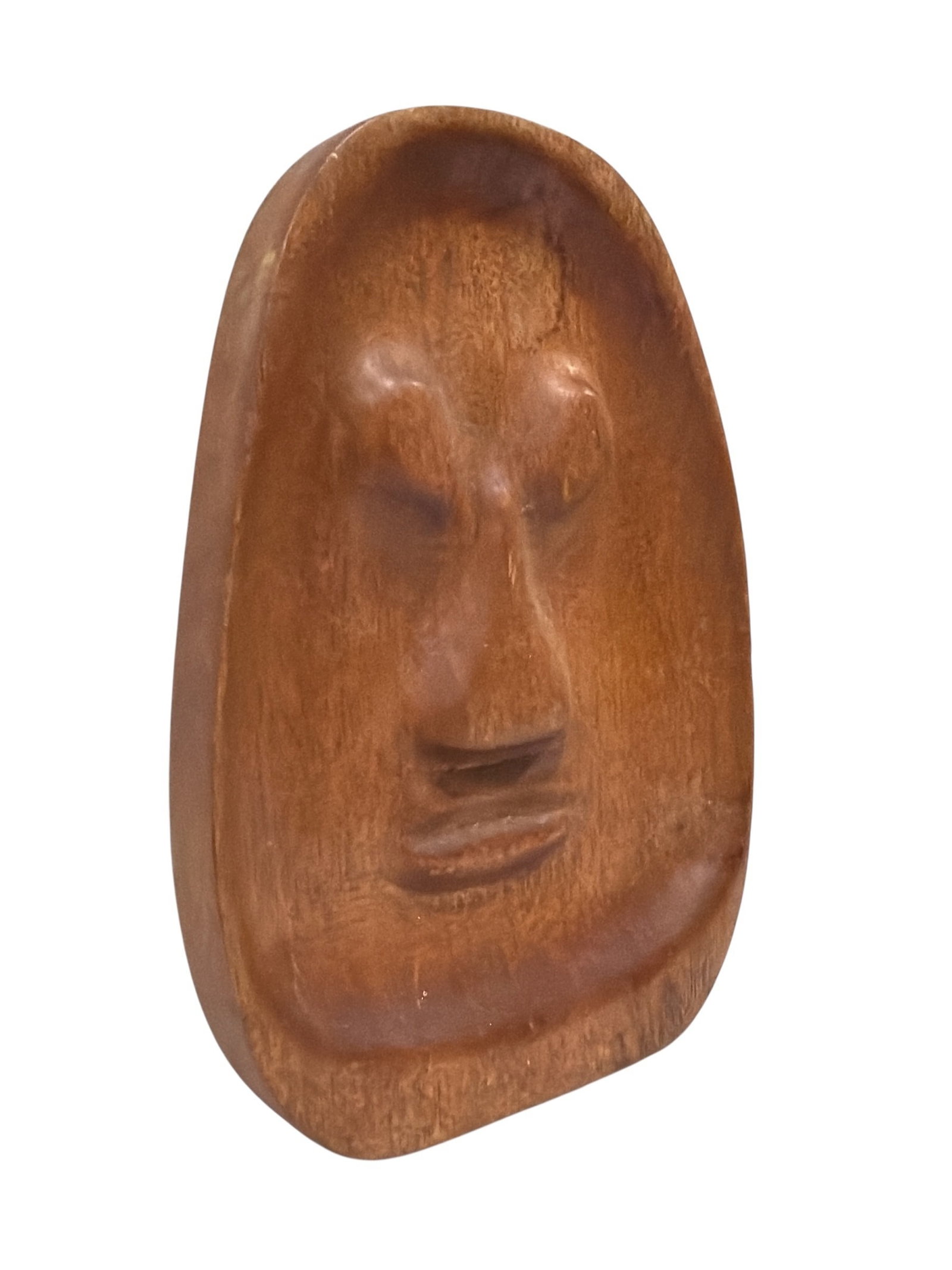 Mid Century Carved Wood Face Catchall (1 of 4)