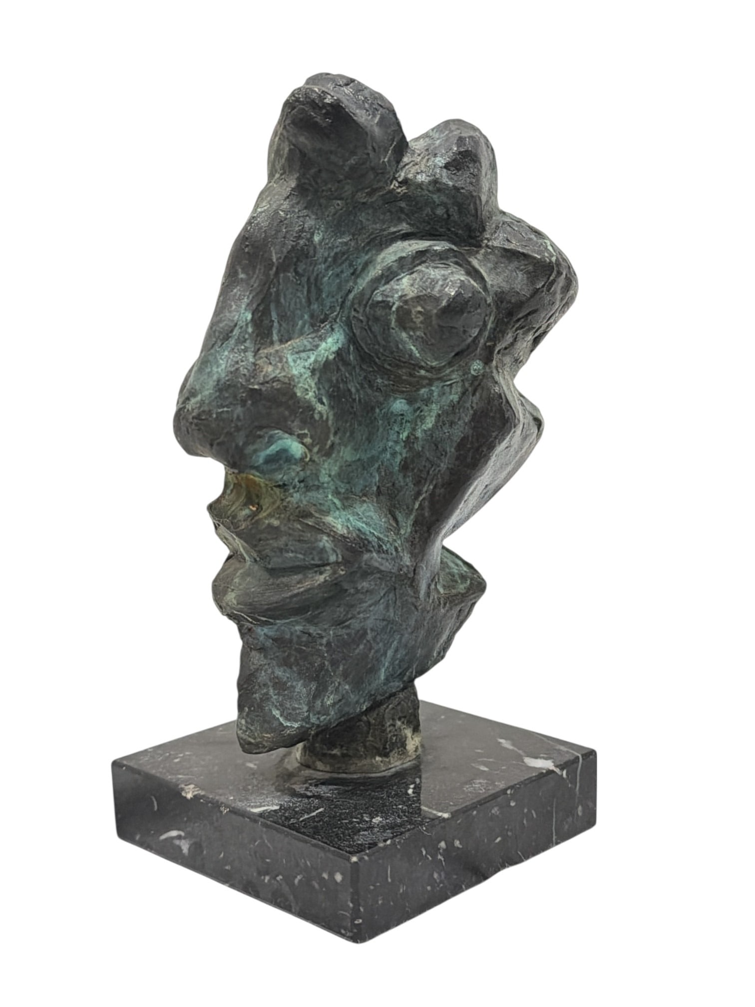 Petite Abstract Bronze & Marble Face Sculpture: Signed and numbered 10/125. Approx. 6" H.