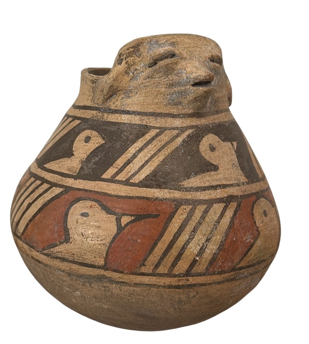 Casas Grandes Effigy Human Face Polychrome Pottery Vessel: Measures 7" H x 7" diameter.