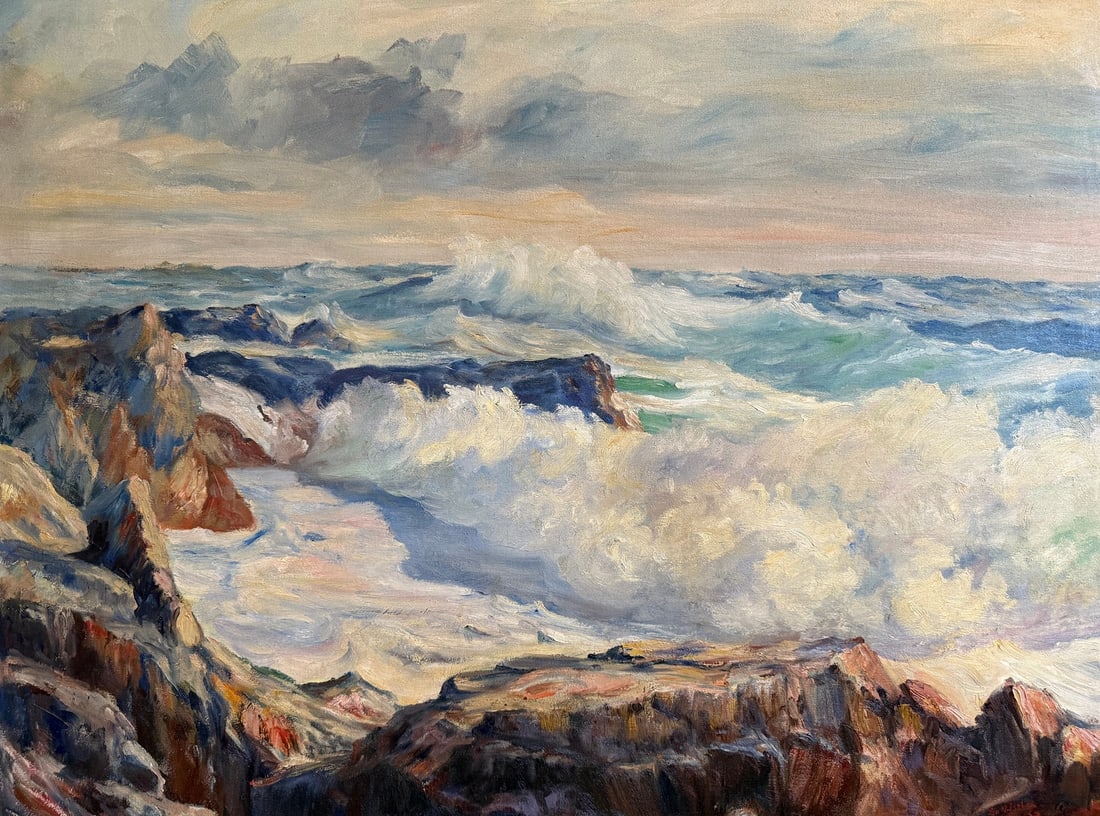 Large Mid Century Seascape Oil Painting (1 of 4)
