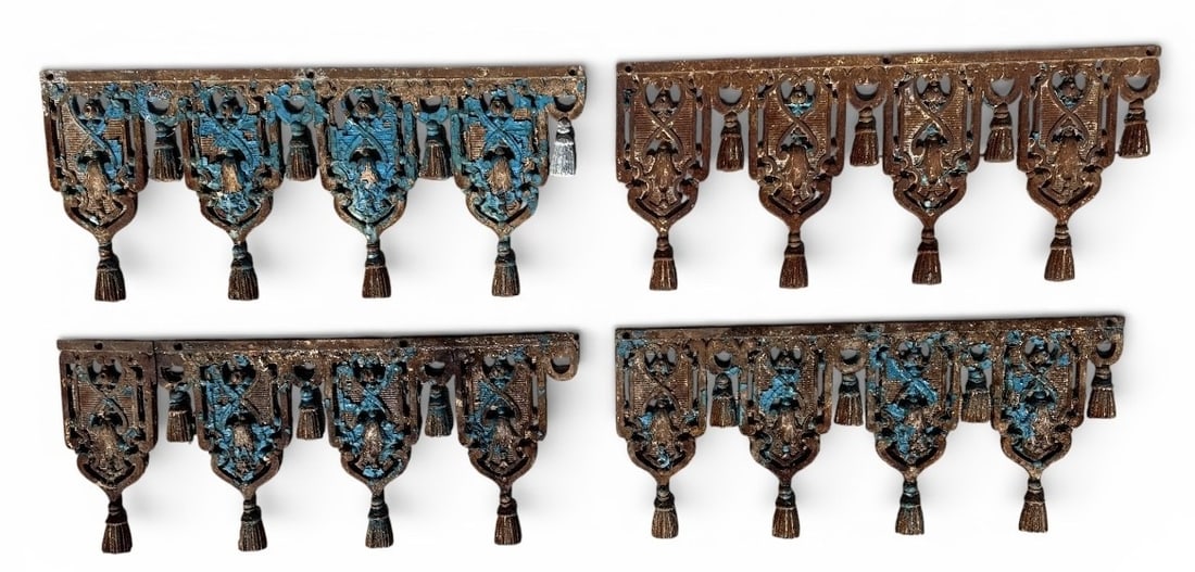 19th C Gothic Architectural Cornice Panels: Measures 11.75" H x 27" W x 1" THK, each. Set 4 matching - exceptional.