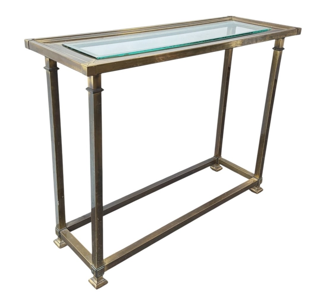 Mid Century MASTERCRAFT Brass Console Table: 28.25" H x 36" W x 13" D.