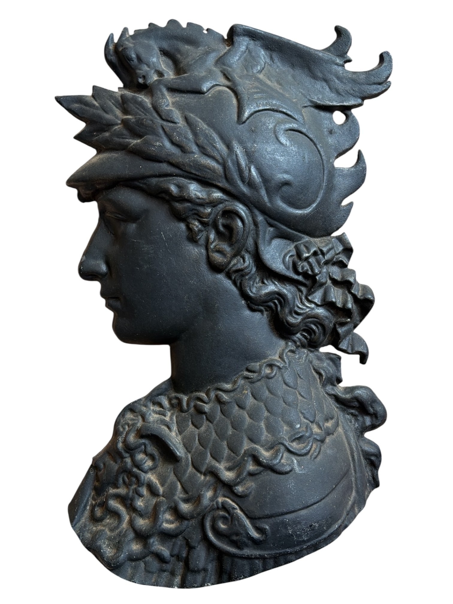 Architectural Garden Plaque of Greek God Perseus: 16" H x 10" W x 2.5" D.