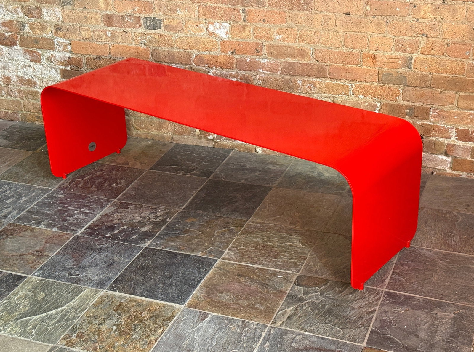 BOTANIST Flow Bench, ORANGE 22: Modernist Flow Bench designed by Orange 22 for Botanist line. Manufacture tag to side of table. Measures 18.5" H x 60" W x 18" D.