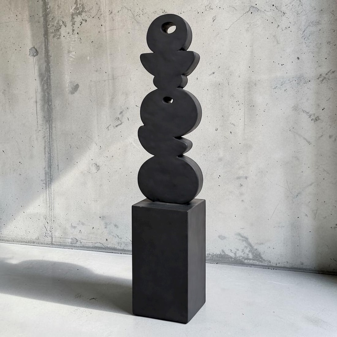 Abstract Biomorphic Moon Phase Sculpture: 36.25" H x 9" W x 6.5" D.