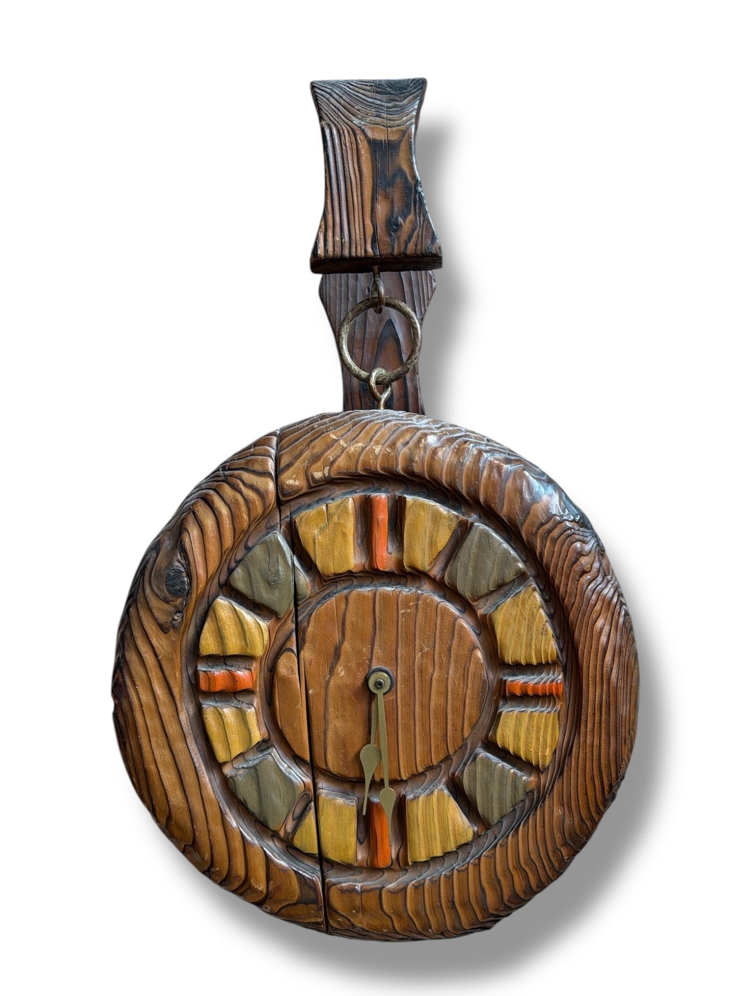 Mid Century WITCO Tiki Carved Wood Clock Sculpture (1 of 4)