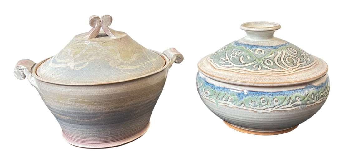 Two Ceramic Studio Pottery Lidded Bowls (1 of 5)
