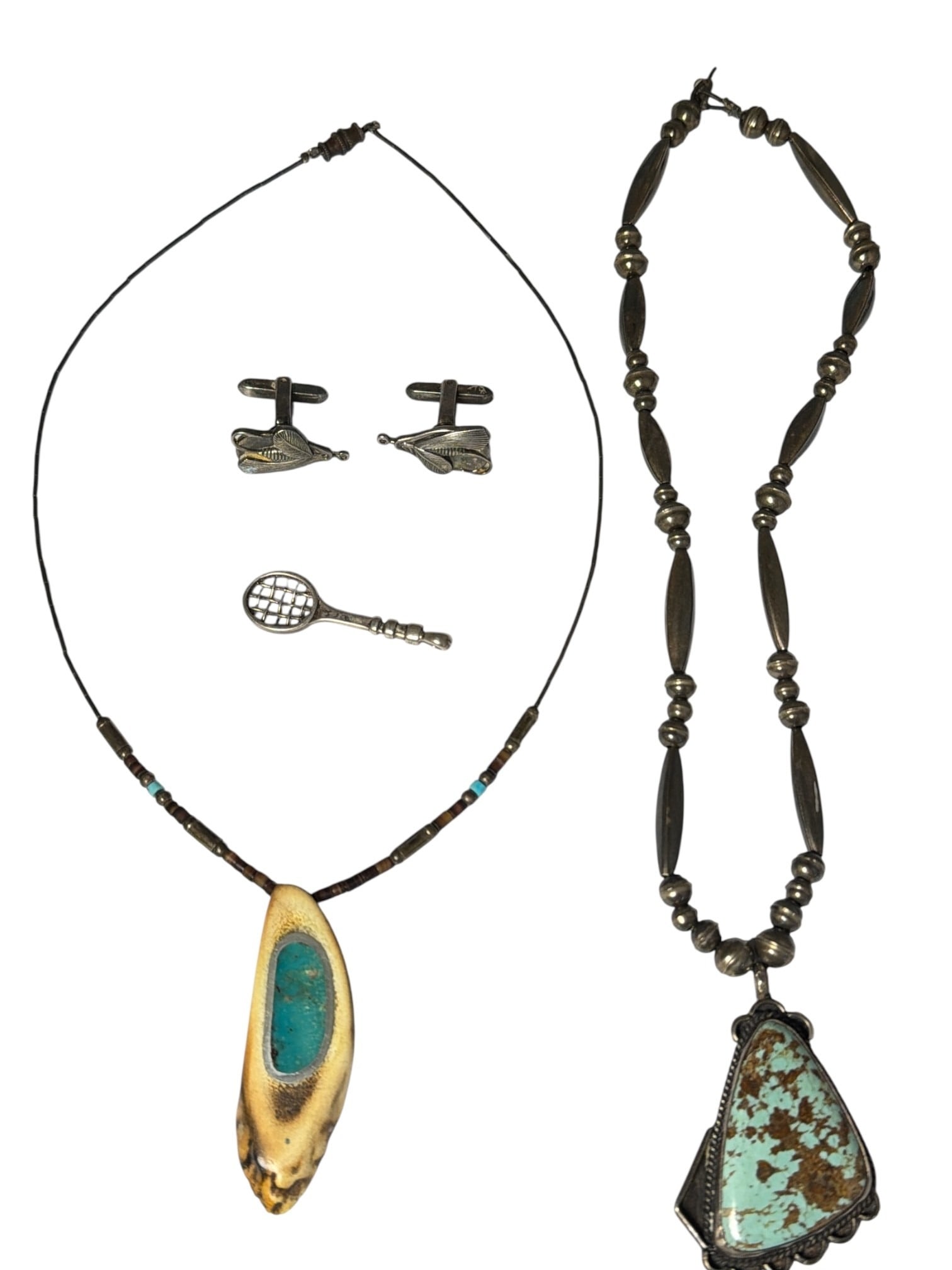 Collection of Sterling Silver, Turquoise & Bone Mens Jewelry (1 of 4)