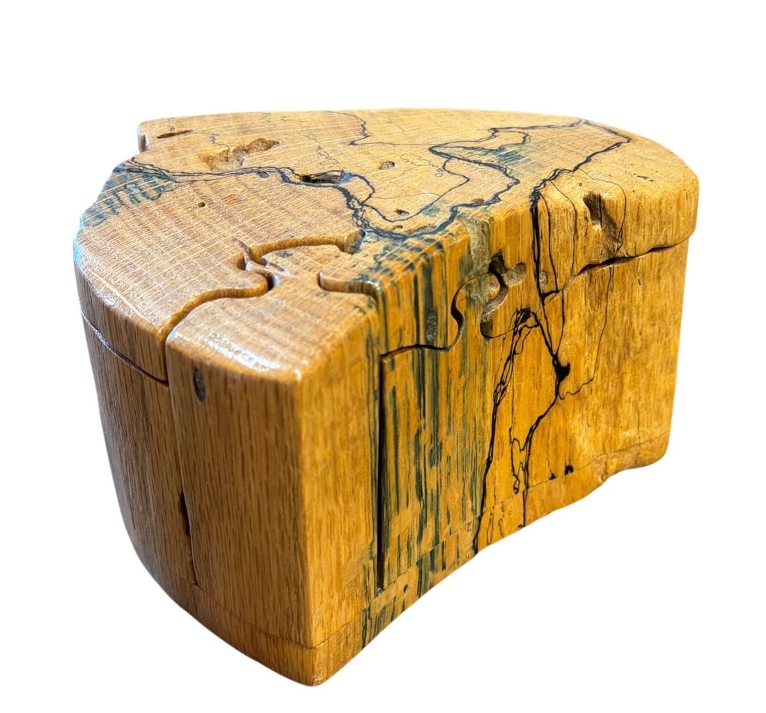 DON WOOD Mid Century Style Puzzle Box: Similar to works by Richard Rothbard. Measures 3" H x 5" W x 4" D. Signed on bottom.