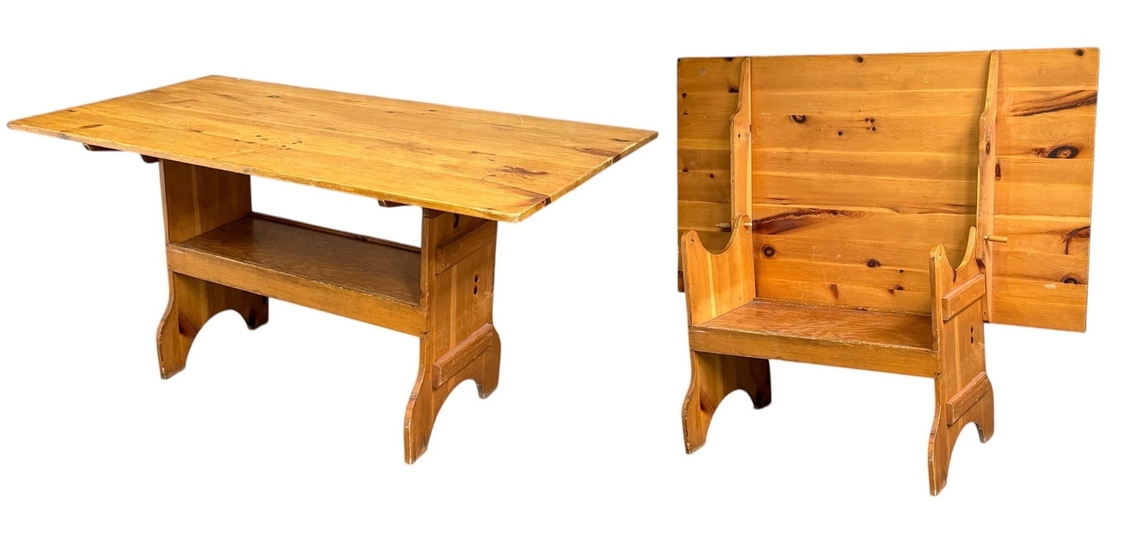 Antique Pine Monk Table: Measures 30.5" H x 60" W x 33.5" D.