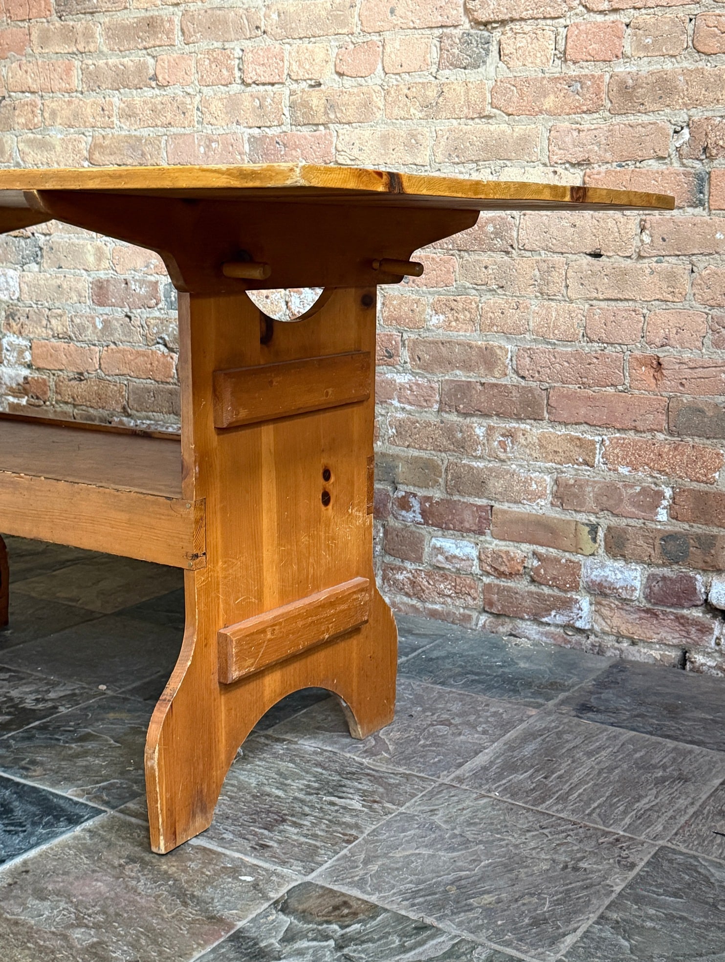 Antique Pine Monk Table - 7