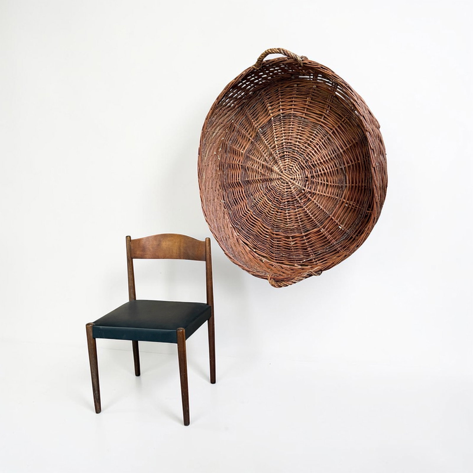 Incredible Large French Gathering Basket: 9.5" H to handles x 38" overall diameter. Used for gather various herbs, flowers or grapes.