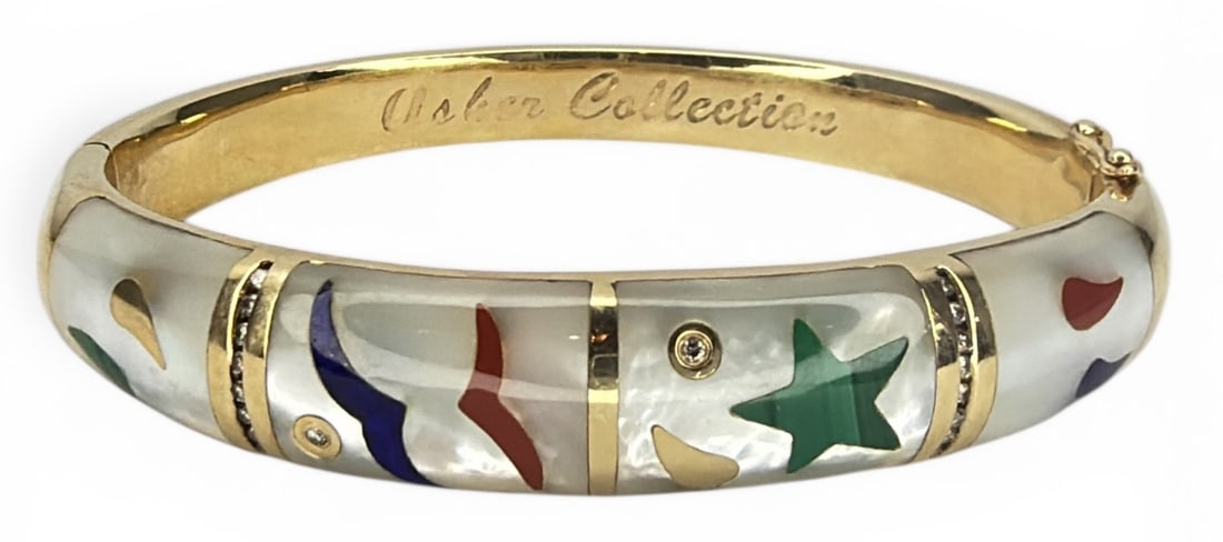 14k Gold, Multigem & Diamond Bangle Bracelet, ASCH GROSSBARDT: Measures 2.25" diameter, weighs 27.89dwt including stones.