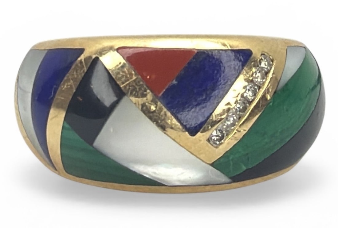 14k Gold Multigem & Diamond Ring, ASCH GROSSBARDT: Size 7, weighs 4.84dwt including stones.