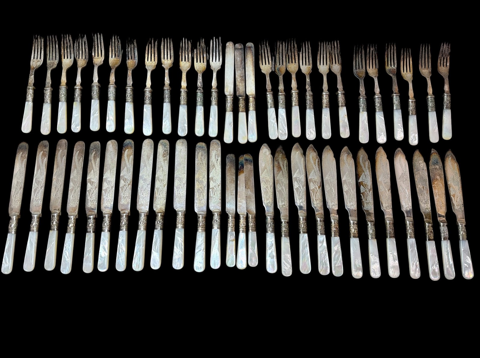 Antique Mother of Pearl Silverplate Flatware, Service for 12 (1 of 7)
