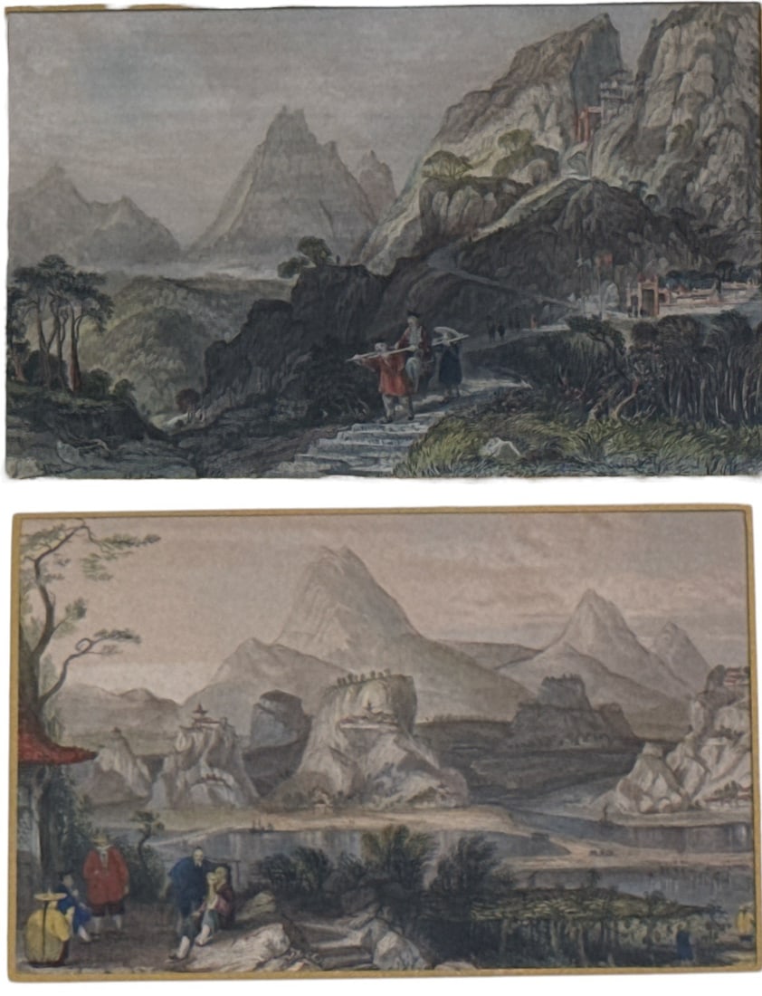 Two THOMAS ALLOM (English, 1904-1872) Hand Tinted Engravings: Both measure 13" x 15.5" x 1" D in the frame, sight measures 4.5" x 7".