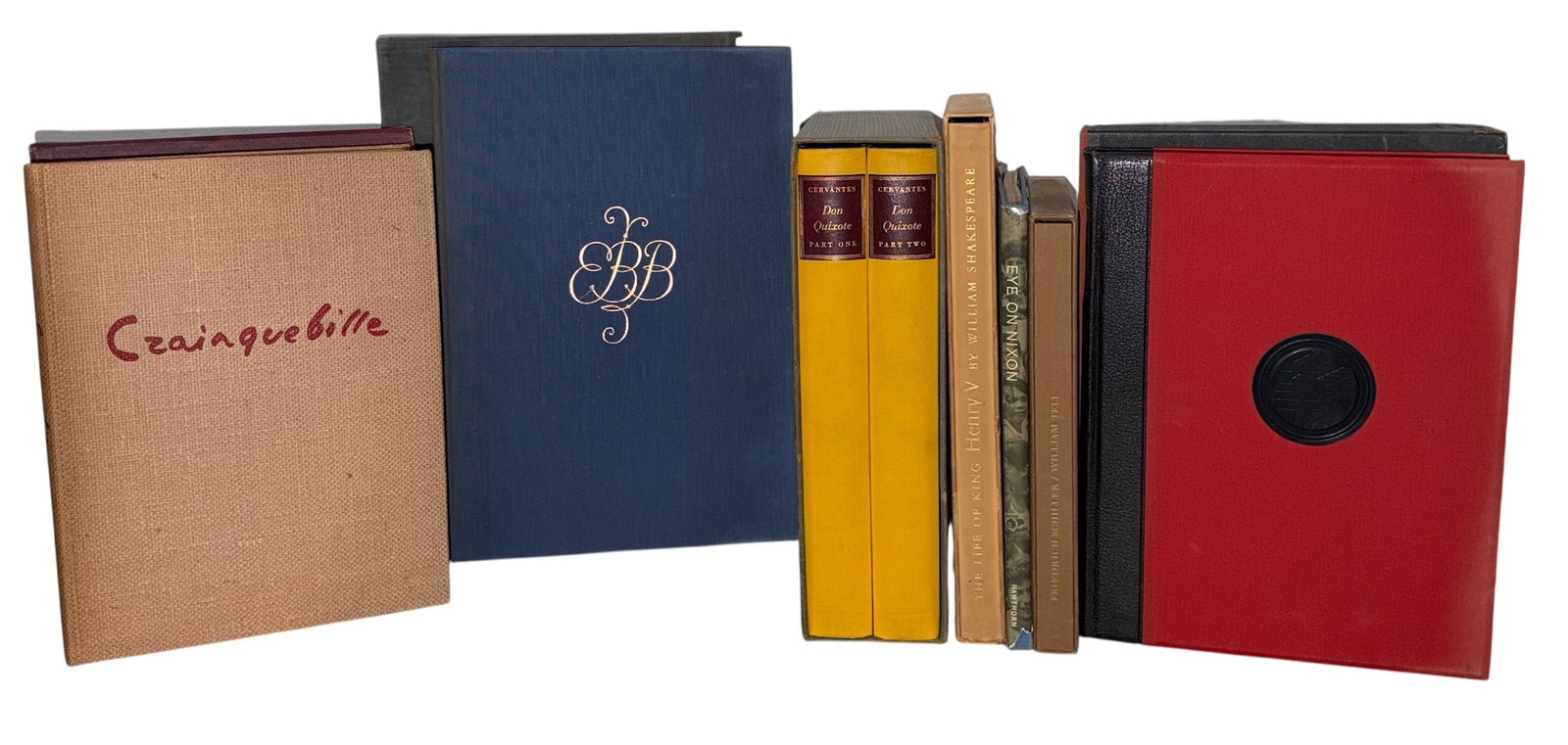 Collection of Vintage Books, NEW YORK LIMITED EDITIONS CLUB: Includes "Don Quixote" Vol. 1 & 2 by Cervantes numbered 1348/1500, "Crainquebille" by Anatole France signed by Illustrator Bernard Lamotte and numbered 1348/1500, "The Life of King Henry" by William