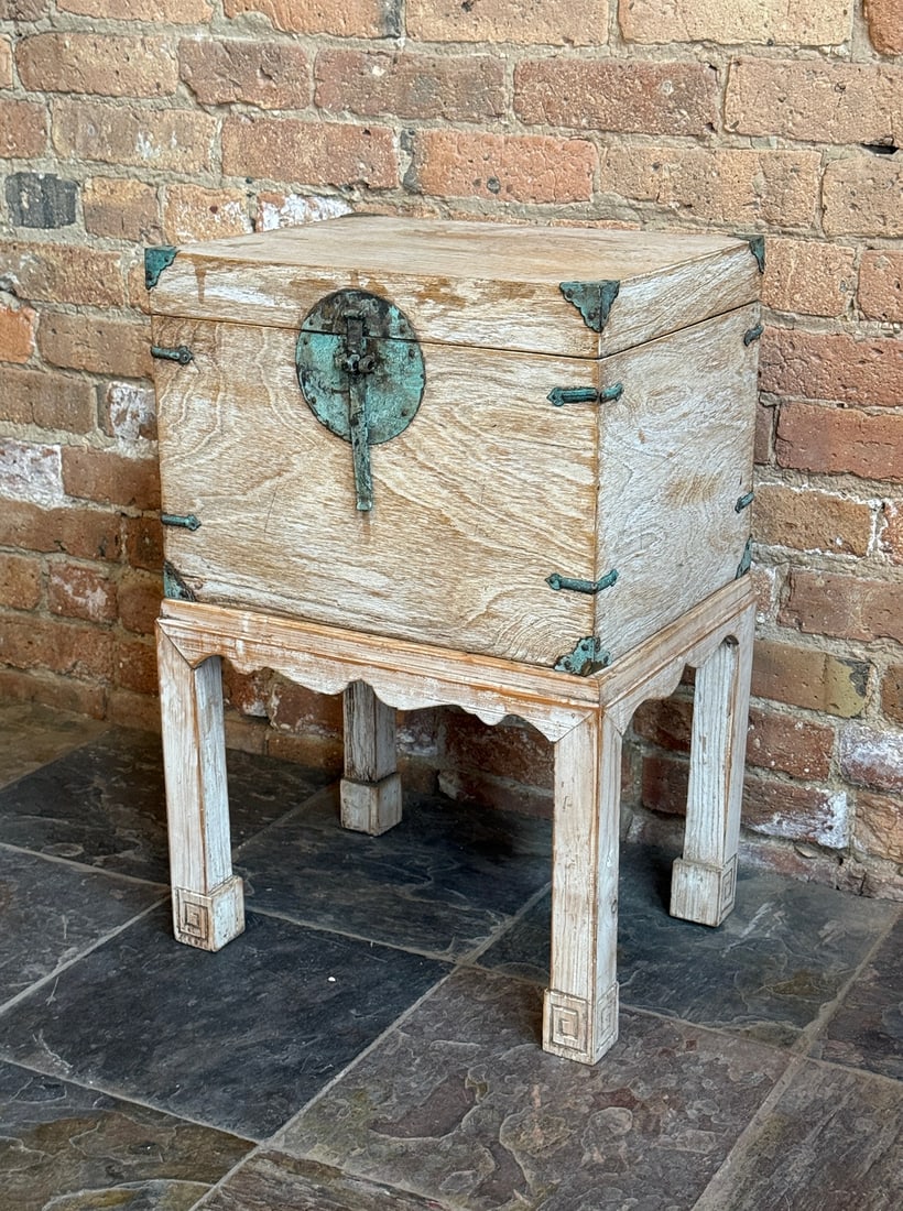 Antique Chinese Bleached Elm Trunk: 24" H x 16.5" W x 13" D.