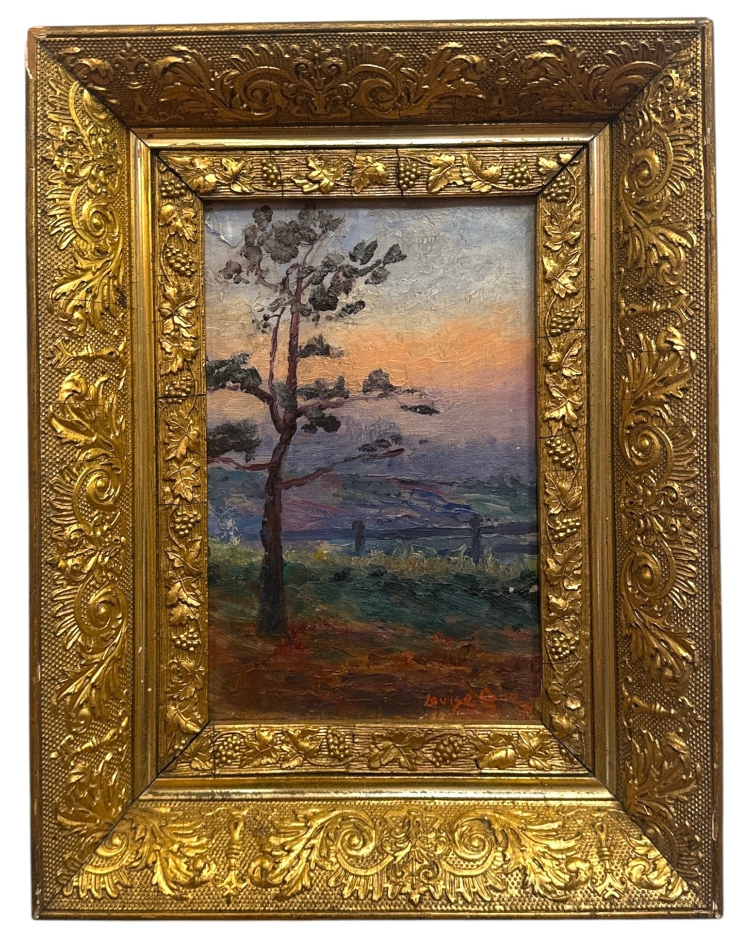 LOUISE SCHAEFER CONE (American, 1889-1968) Oil Impasto Landscape Painting: Signed in the lower right corner, oil impasto on board. Measures 13.25" x 10.25" x 2" D in the frame, sight measures 8.5" x 5.25".