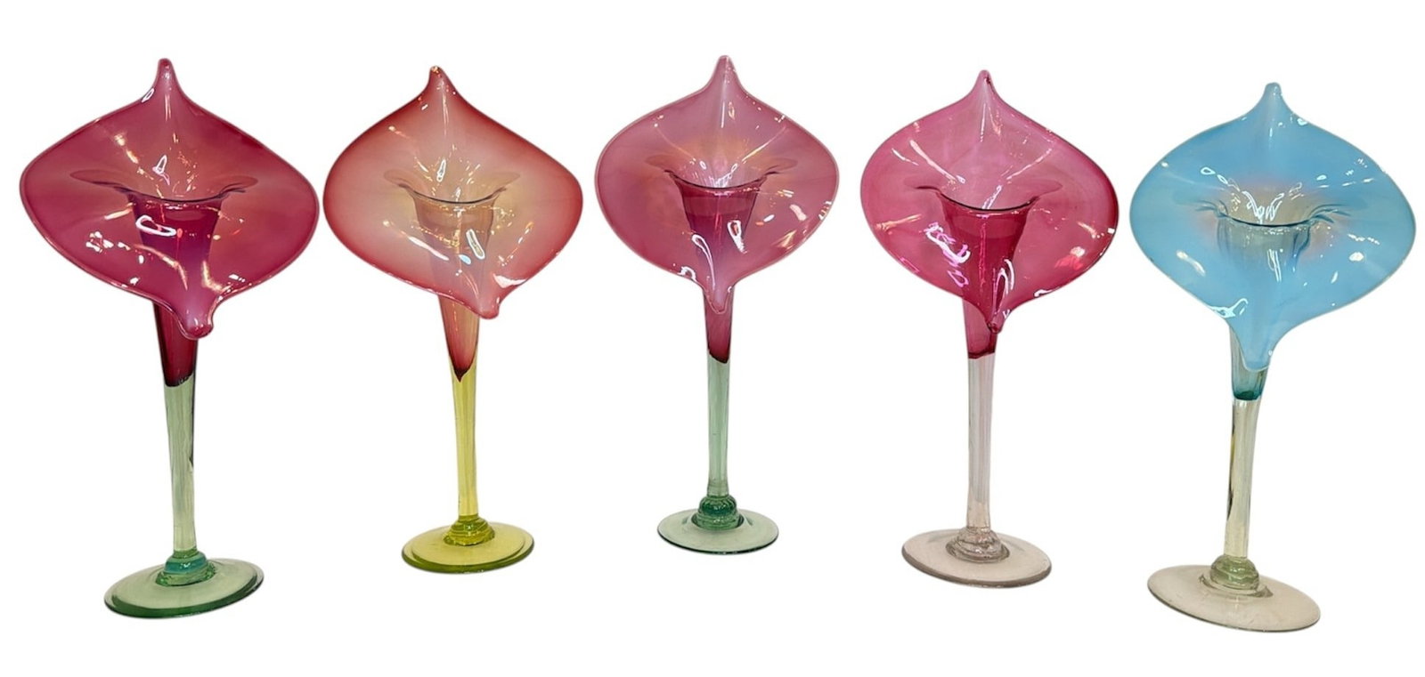 Collection of Victorian Jack In The Pulpit Vases, Cranberry and Uranium Glass (1 of 4)