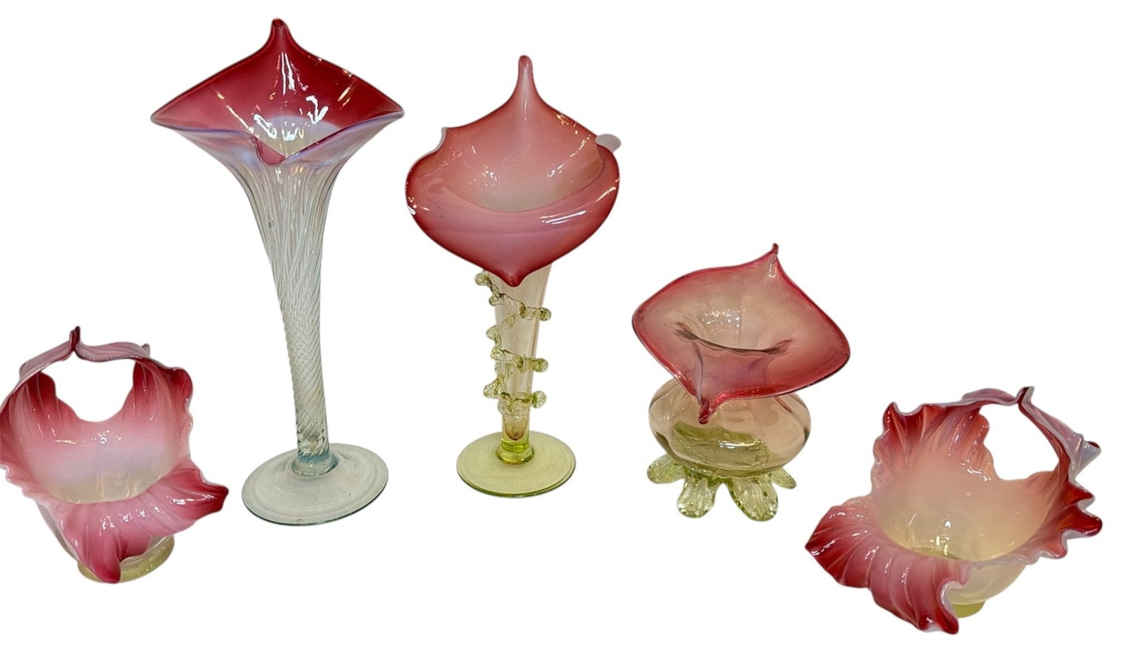 Collection of Victorian Uranium and Cranberry Glass Vases (1 of 3)