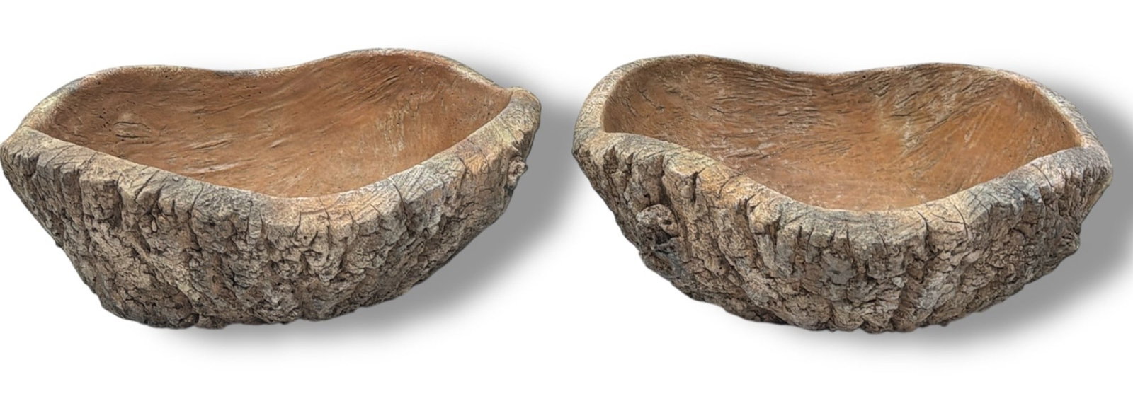 French Faux Bois Garden Bowls, Pair: Each measures approx. 5.25" H x 14" diameter.