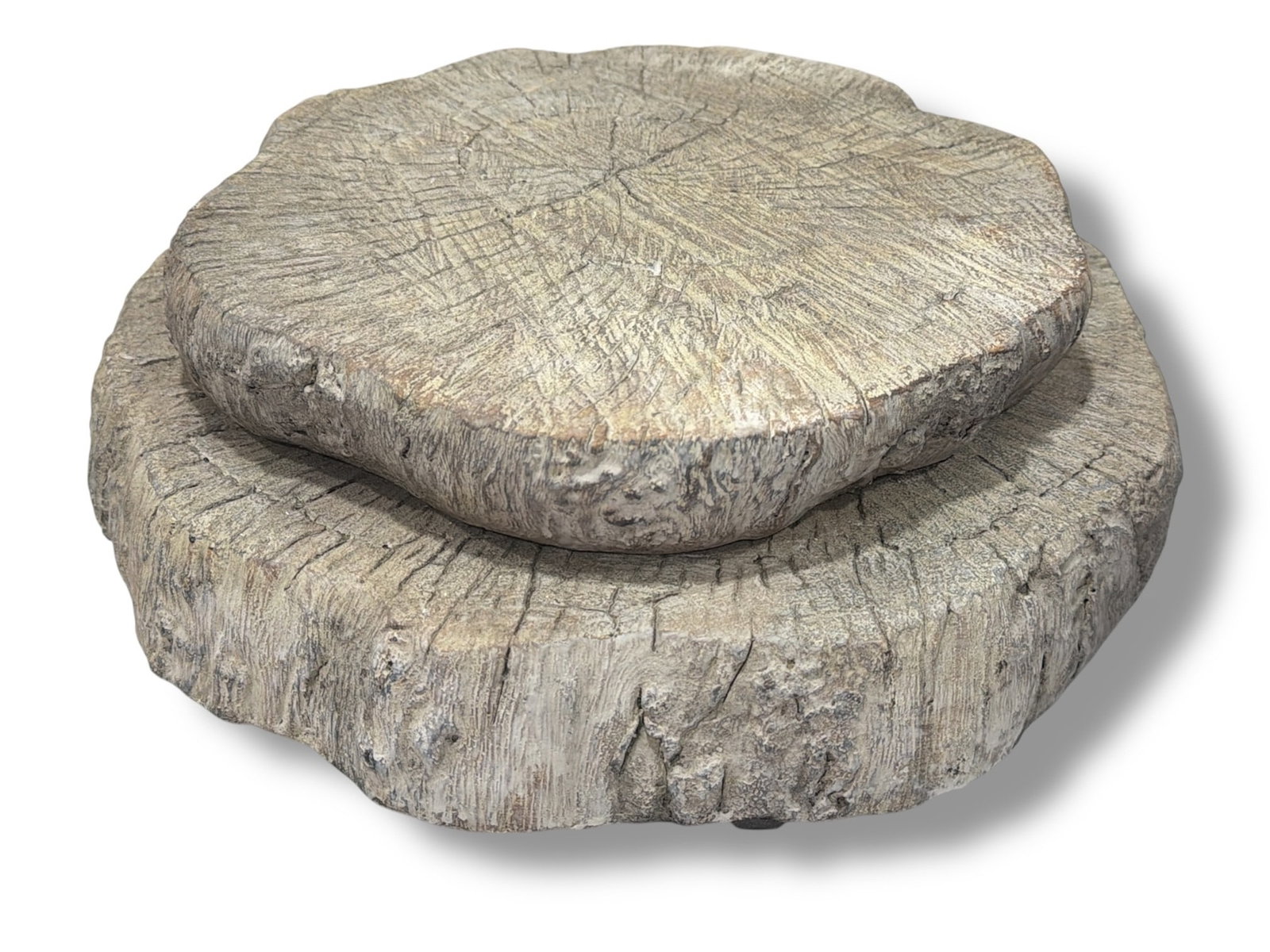 Two French Faux Bois Plateaus: The larger one measures approx. 2" H x 15" diameter, the smaller measures approx. 2" H x 11.5" diameter.