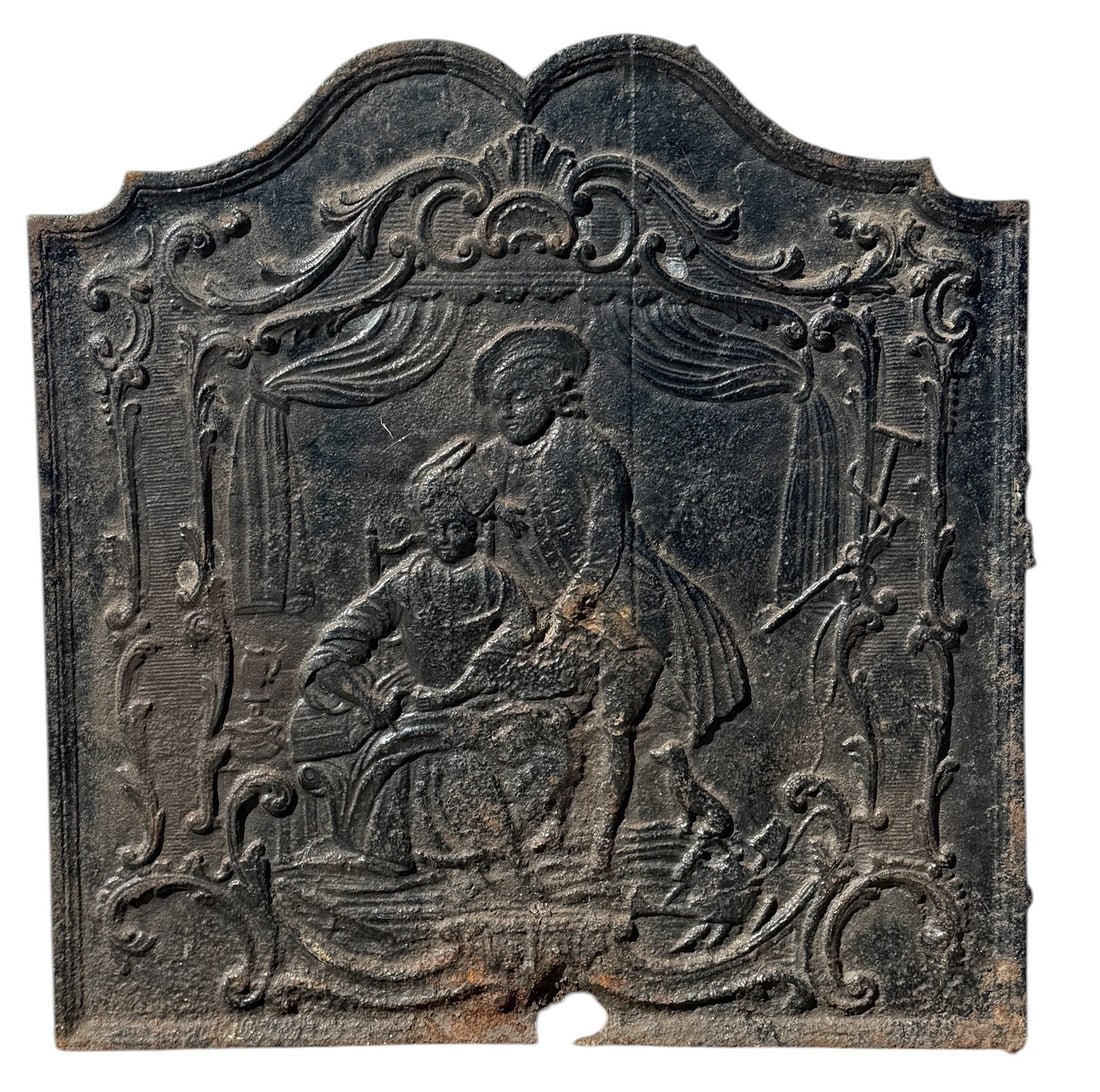 Antique French Cast Iron Louis XVI Fireback Backsplash (1 of 4)