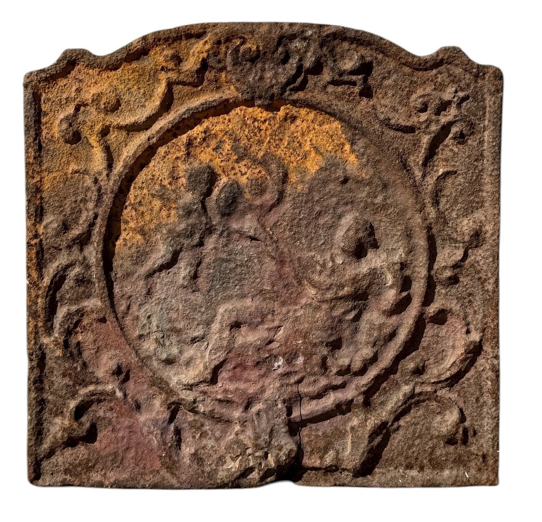 Antique French Cast Iron Cherubs Fireback Backsplash (1 of 2)