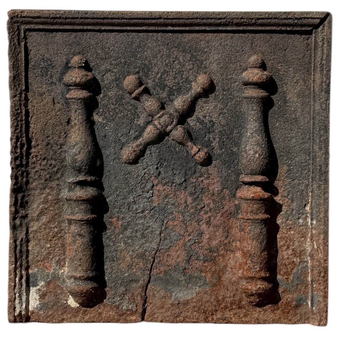 Antique French Cast Iron Pillars of Freedom Fireback Backsplash (1 of 4)