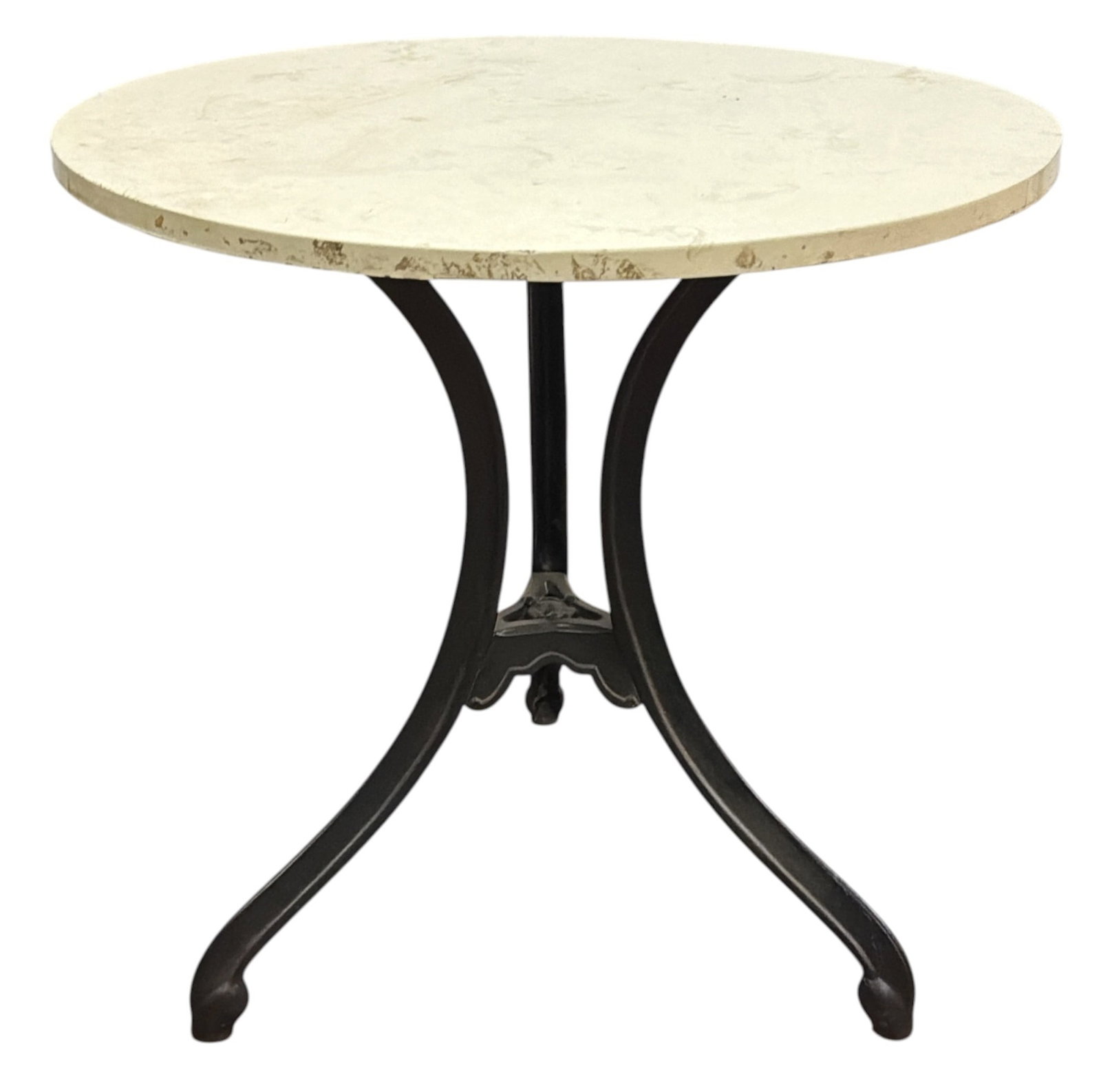 French Marble and Cast Iron Patio Table: Measures 28.5" H x 29.75" diameter at the top. Marble is removable.