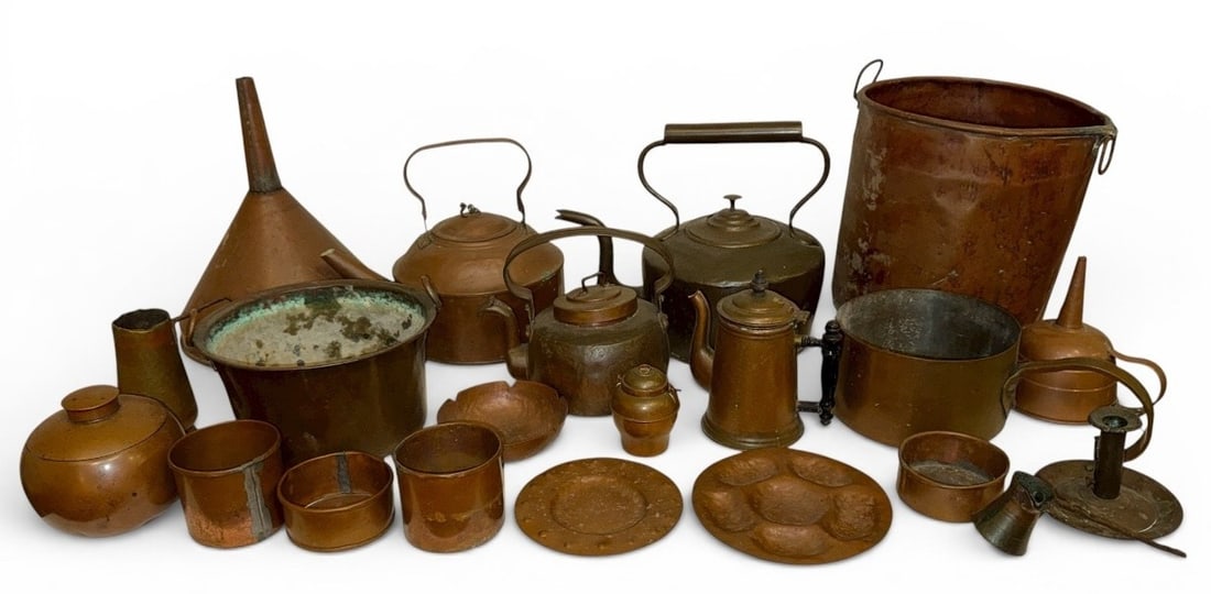 Large Collection of Antique Hand Hammered Copper Kitchen Articles (1 of 3)