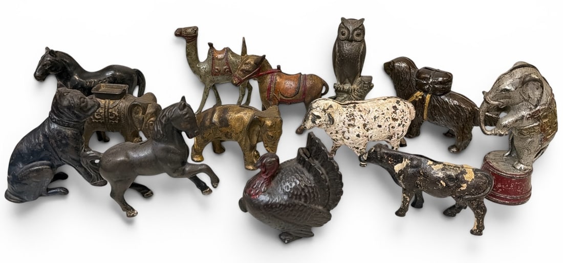 Thirteen American Cast Iron Animal Still Banks (1 of 2)