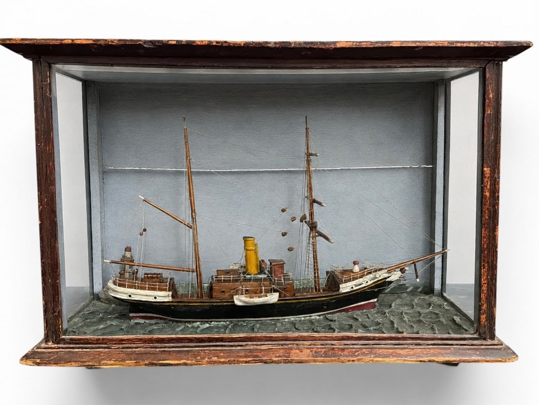 A Cased Two Masted Steam Schooner Ship Model (1 of 5)