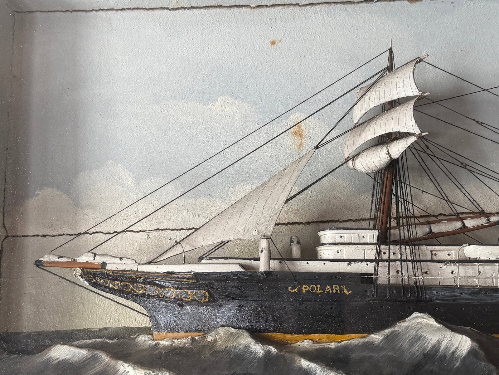 Two Masted Steam Schooner Ship Model Shadowbox - 3