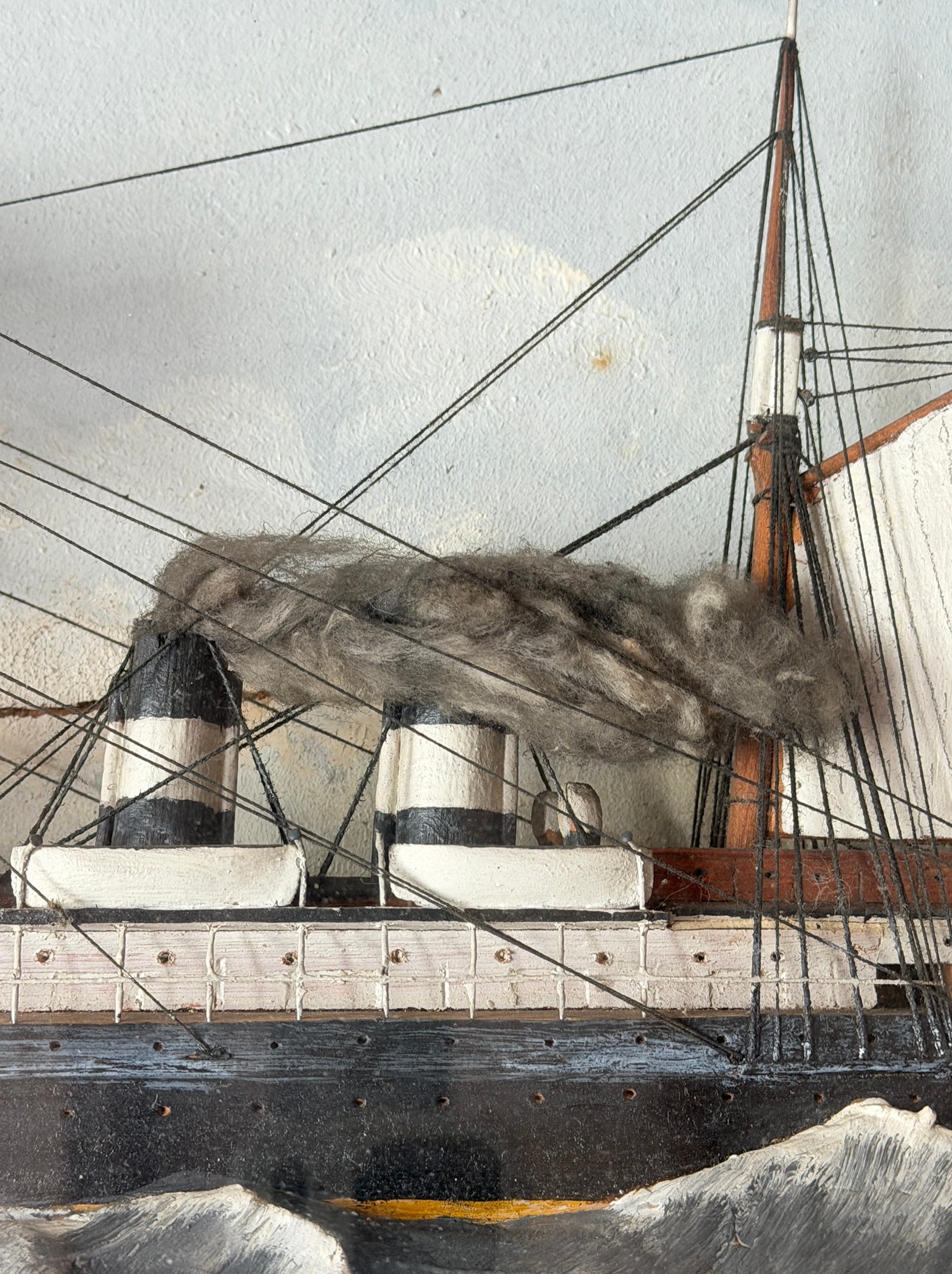 Two Masted Steam Schooner Ship Model Shadowbox - 4