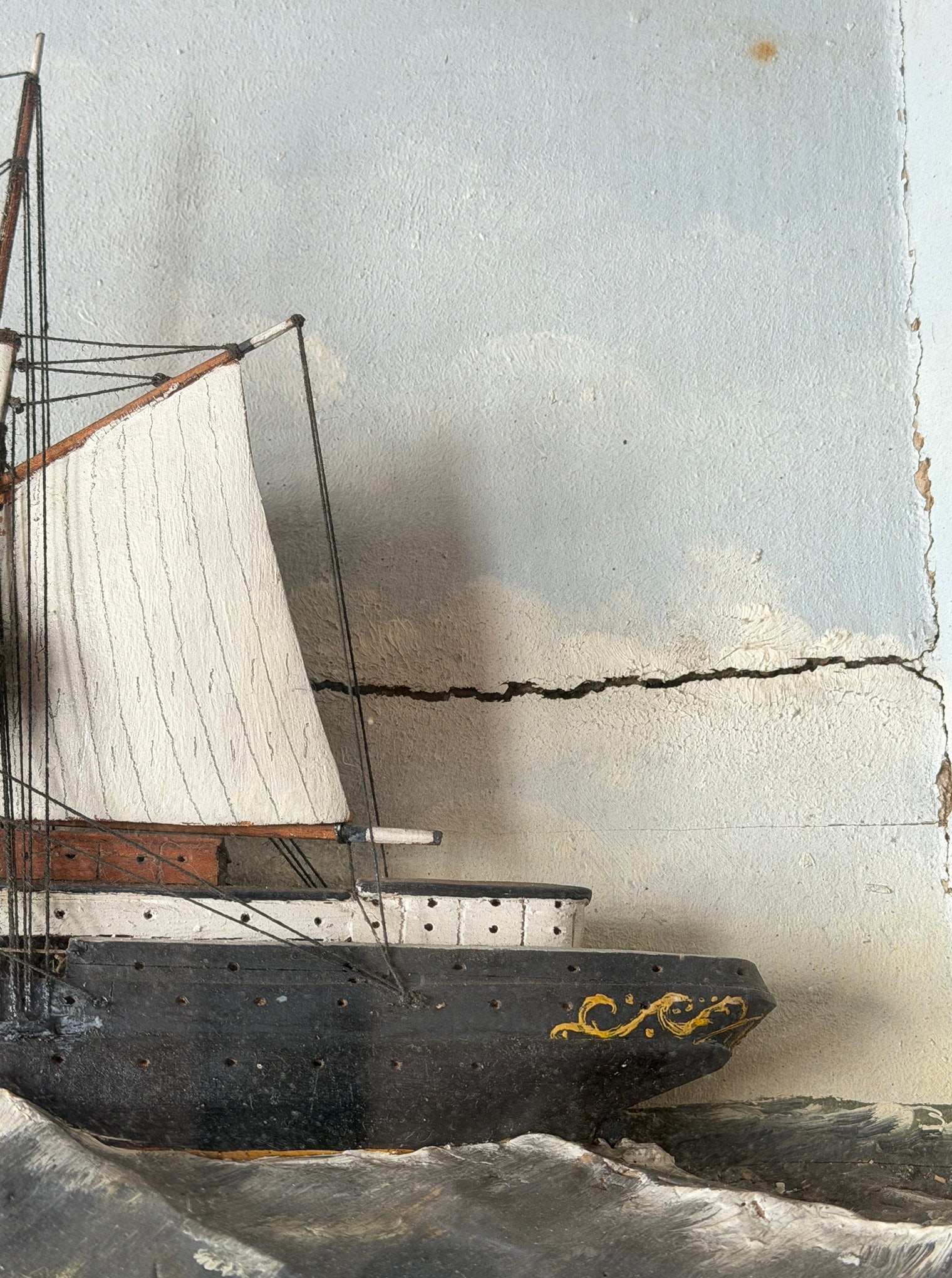 Two Masted Steam Schooner Ship Model Shadowbox - 5