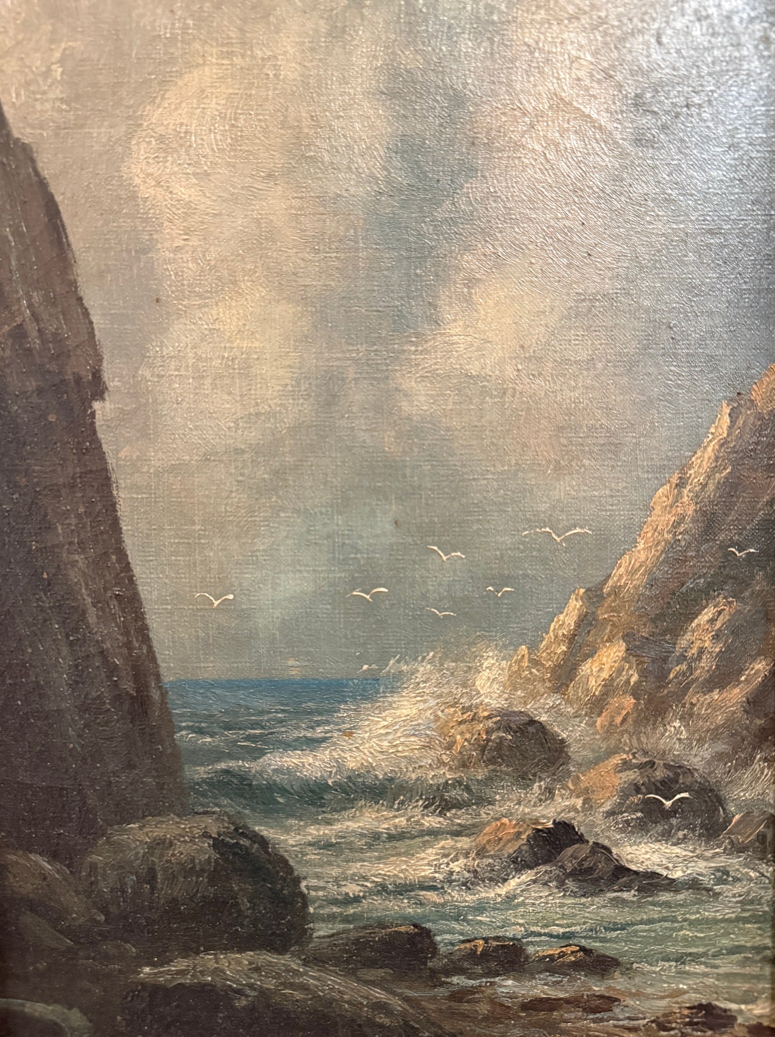 19th C. Seascape Oil Painting, Signed W.A. CARSON: Oil on canvas. Measures in frame 20" x 15" x 2" D, sight measures 13.5" x 8.75". Signed "W. A. Carson" lower left.